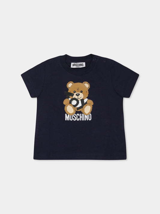 T-shirt blu per neonato con Teddy Bear,Moschino Kids,MNM047 LAA03 40016