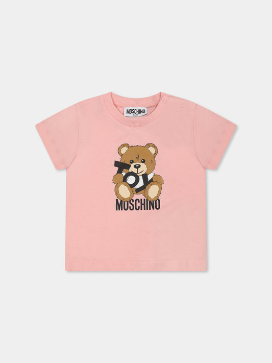 T-shirt rosa per neonata con Teddy Bear,Moschino Kids,MNM047 LAA03 50209