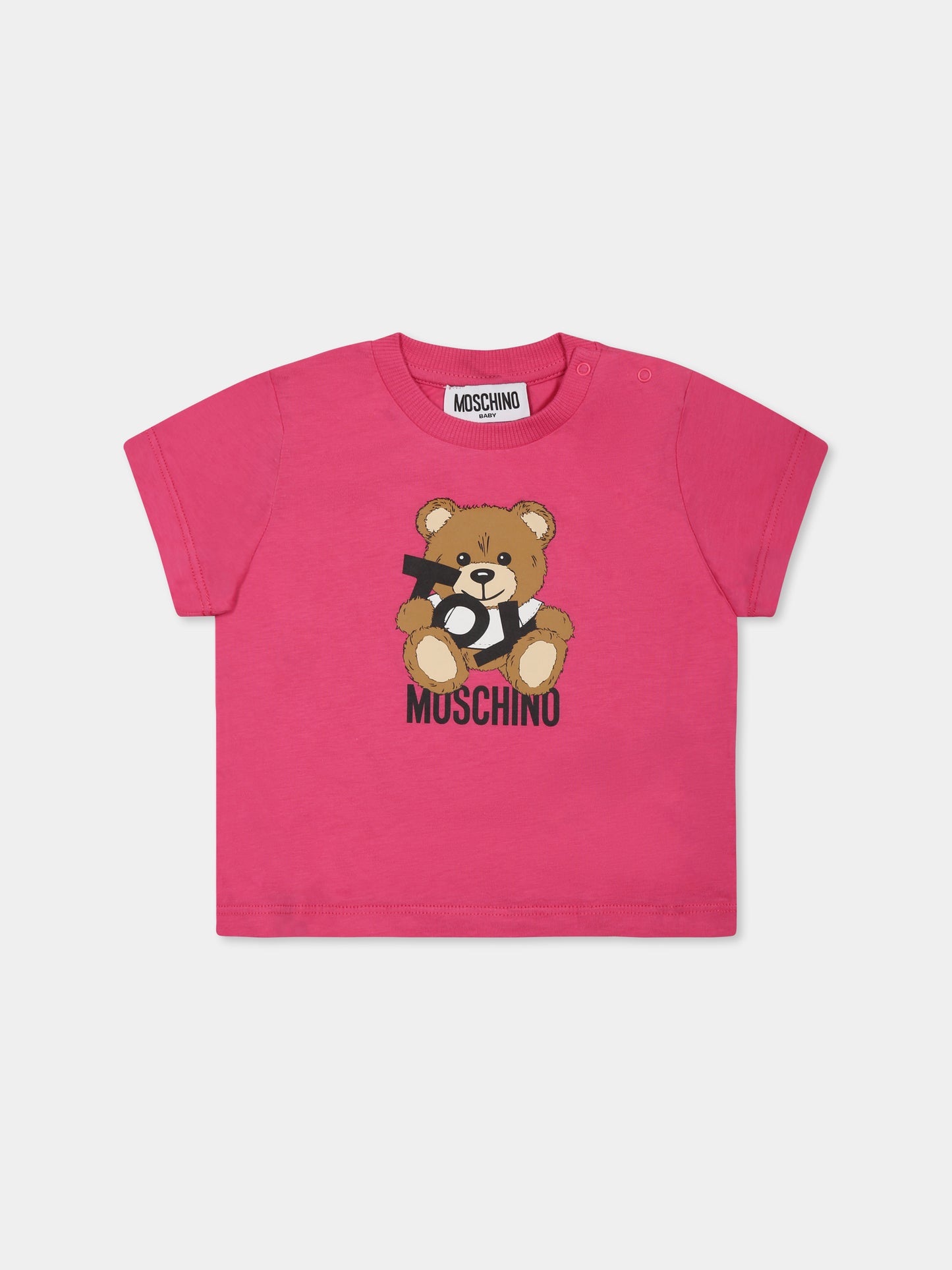 T-shirt fucsia per neonata con Teddy Bear,Moschino Kids,MNM047 LAA03 50533
