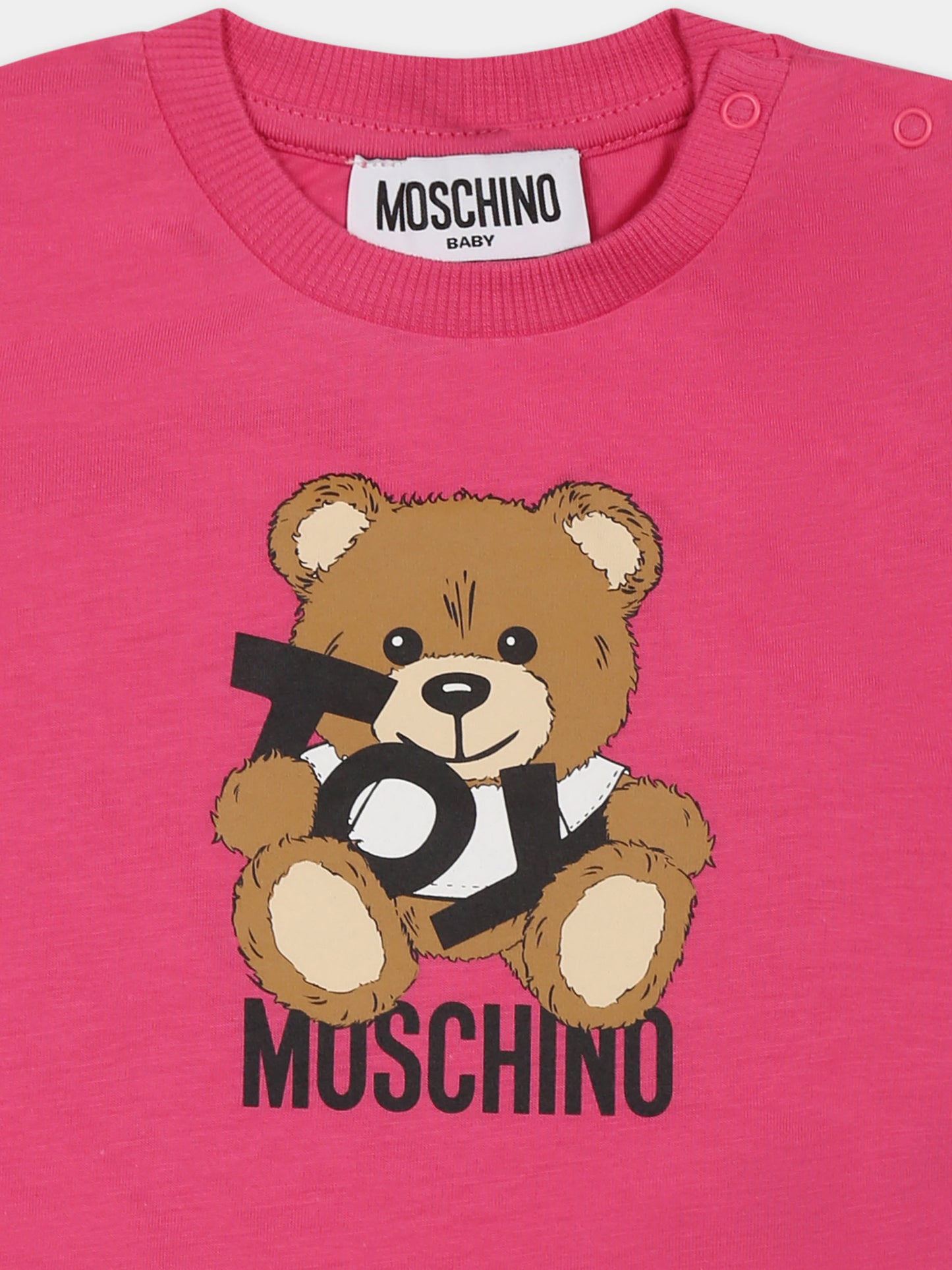 T-shirt fucsia per neonata con Teddy Bear,Moschino Kids,MNM047 LAA03 50533