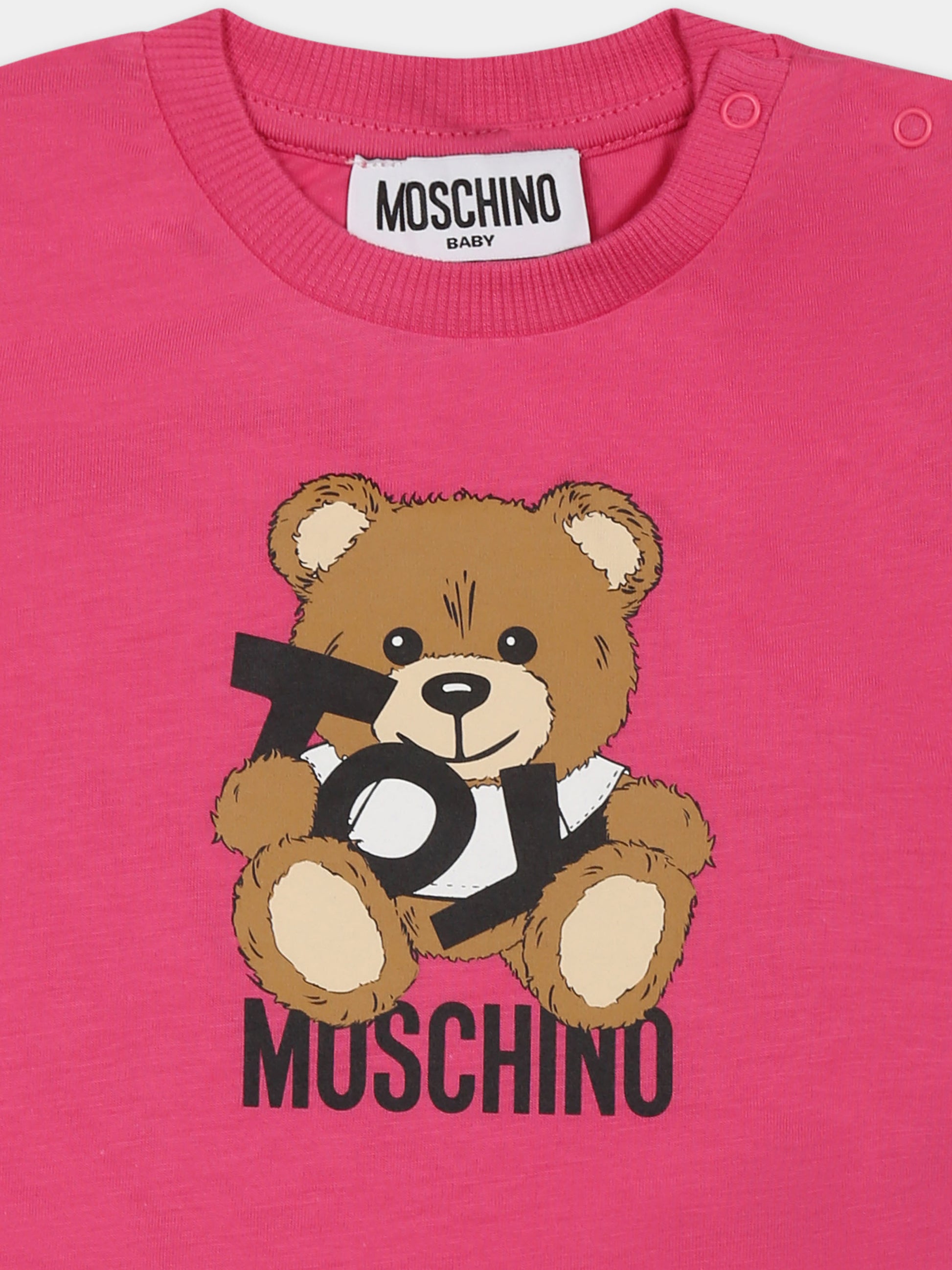 T-shirt fucsia per neonata con Teddy Bear,Moschino Kids,MNM047 LAA03 50533