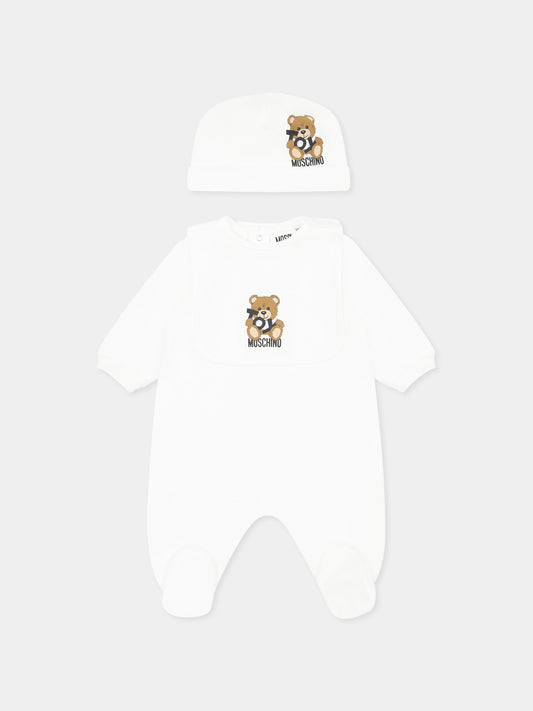 Set avorio per neonati con Teddy Bear e logo,Moschino Kids,MNY04G LCA19 10101