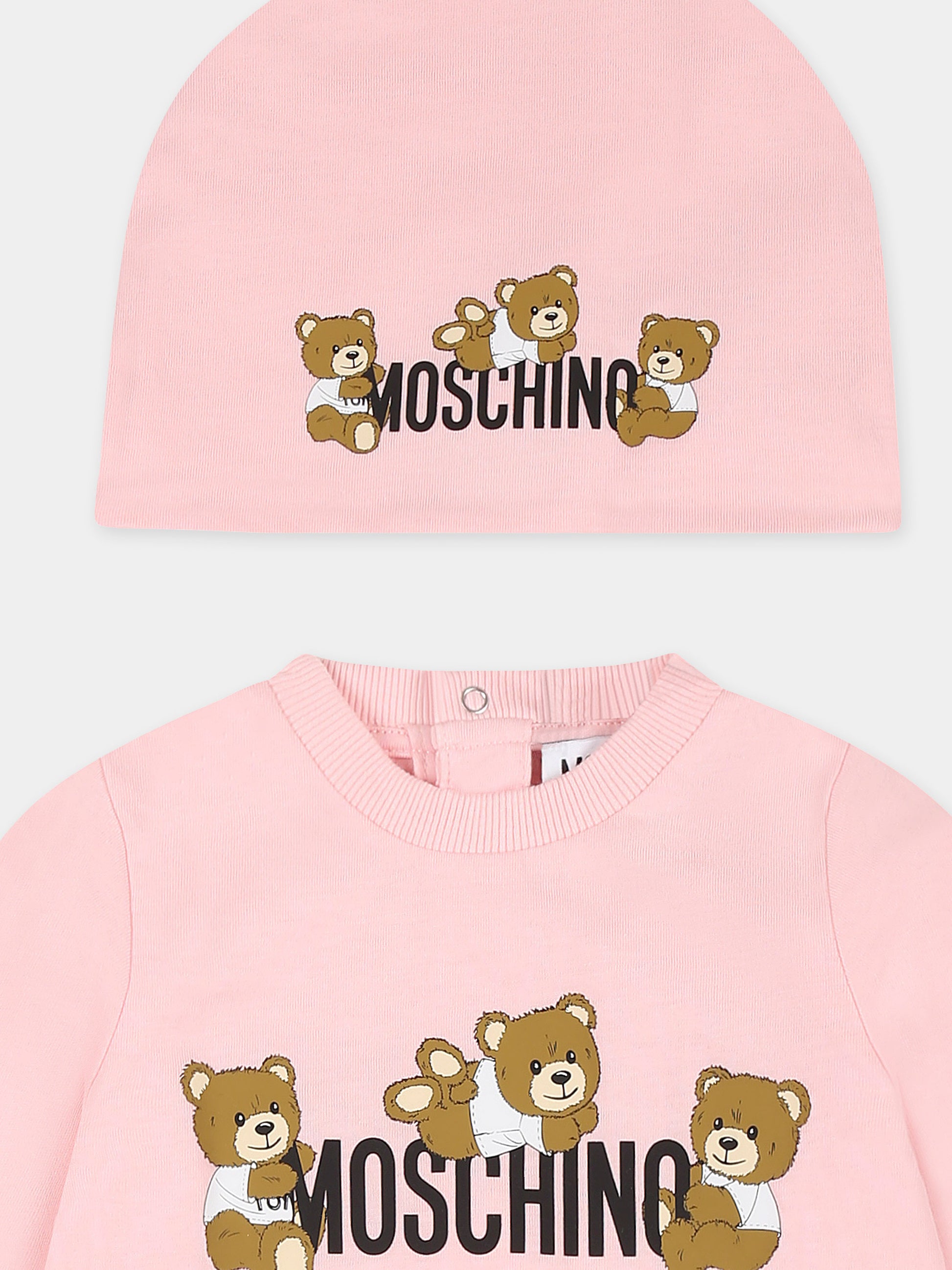 Set tutina rosa per neonata con tre Teddy Bears,Moschino Kids,MOY05Z LAA03 50209