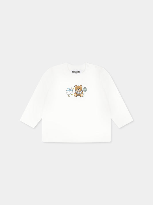 T-shirt avorio per neonati con Teddy Bear e oca,Moschino Kids,MTO00R LAA03 10063