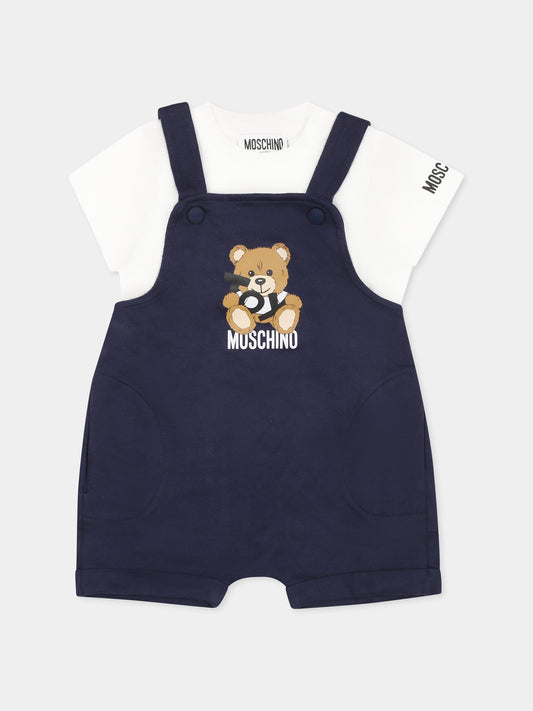 Salopette blu per neonato con Teddy Bear,Moschino Kids,MUG01G LCA19 83240