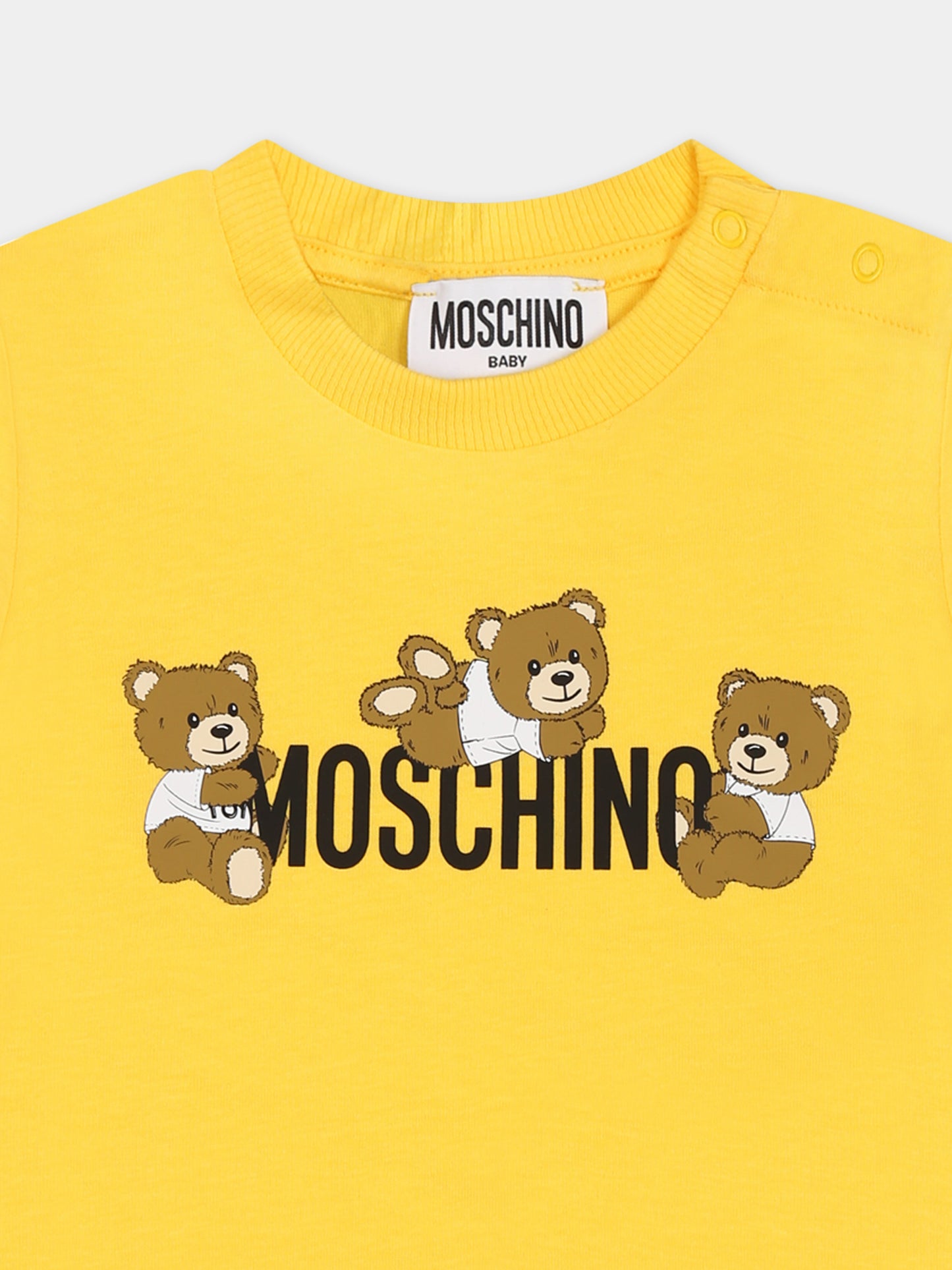 T-shirt gialla per neonati con tre Teddy Bears,Moschino Kids,MUM04A LAA03 50577