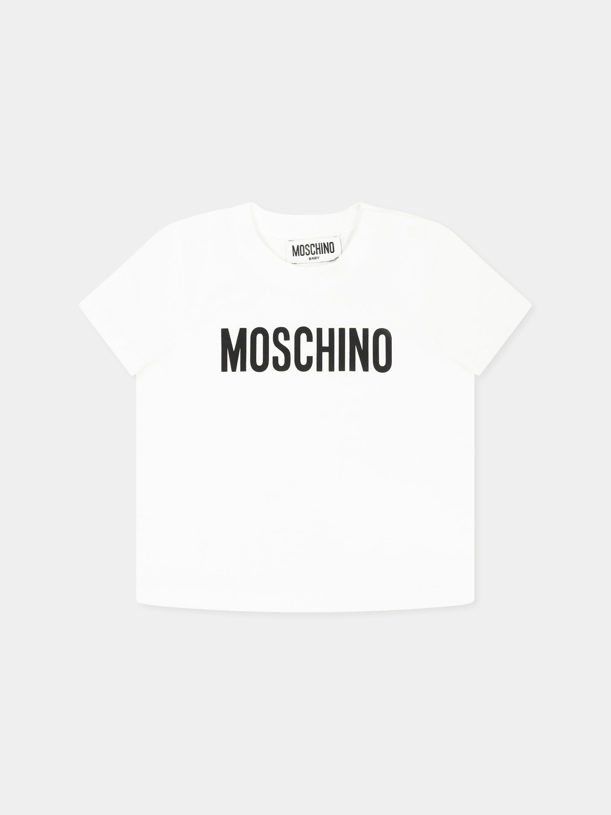 T-shirt bianca per neonati con logo,Moschino Kids,MUM04F LAA02 10101
