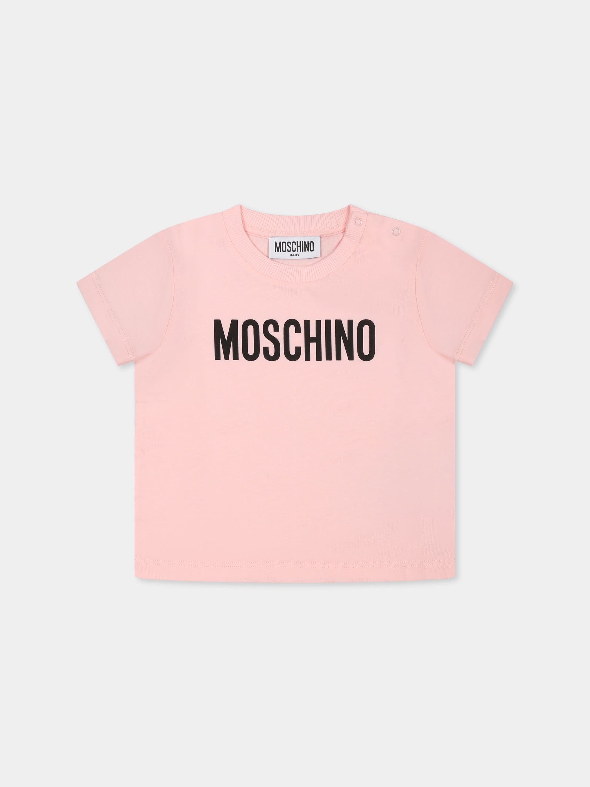 T-shirt rosa per neonata con logo,Moschino Kids,MUM04F LAA02 50209