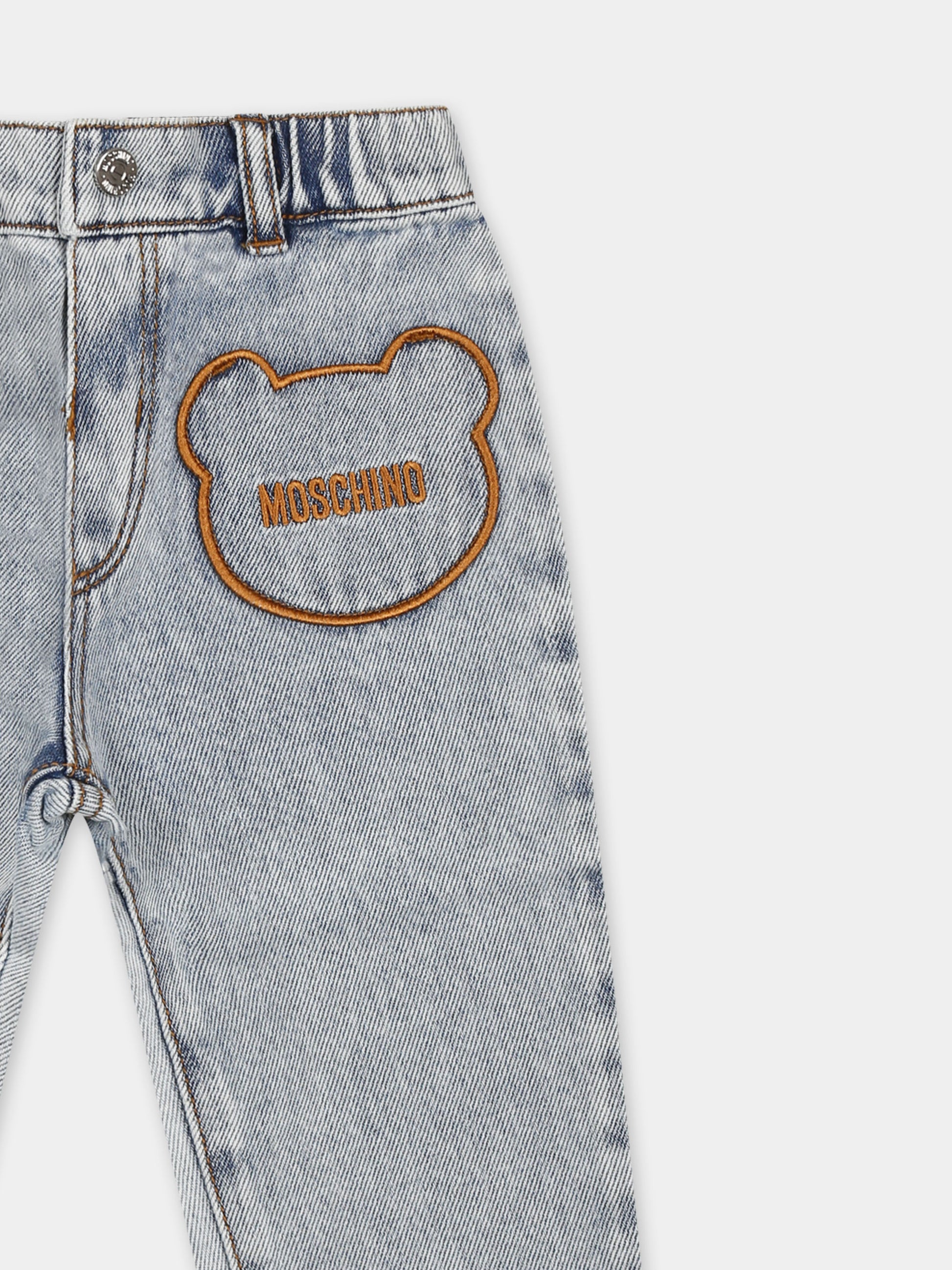Jeans denim per neonati con logo,Moschino Kids,MUP05A L0E08 40186