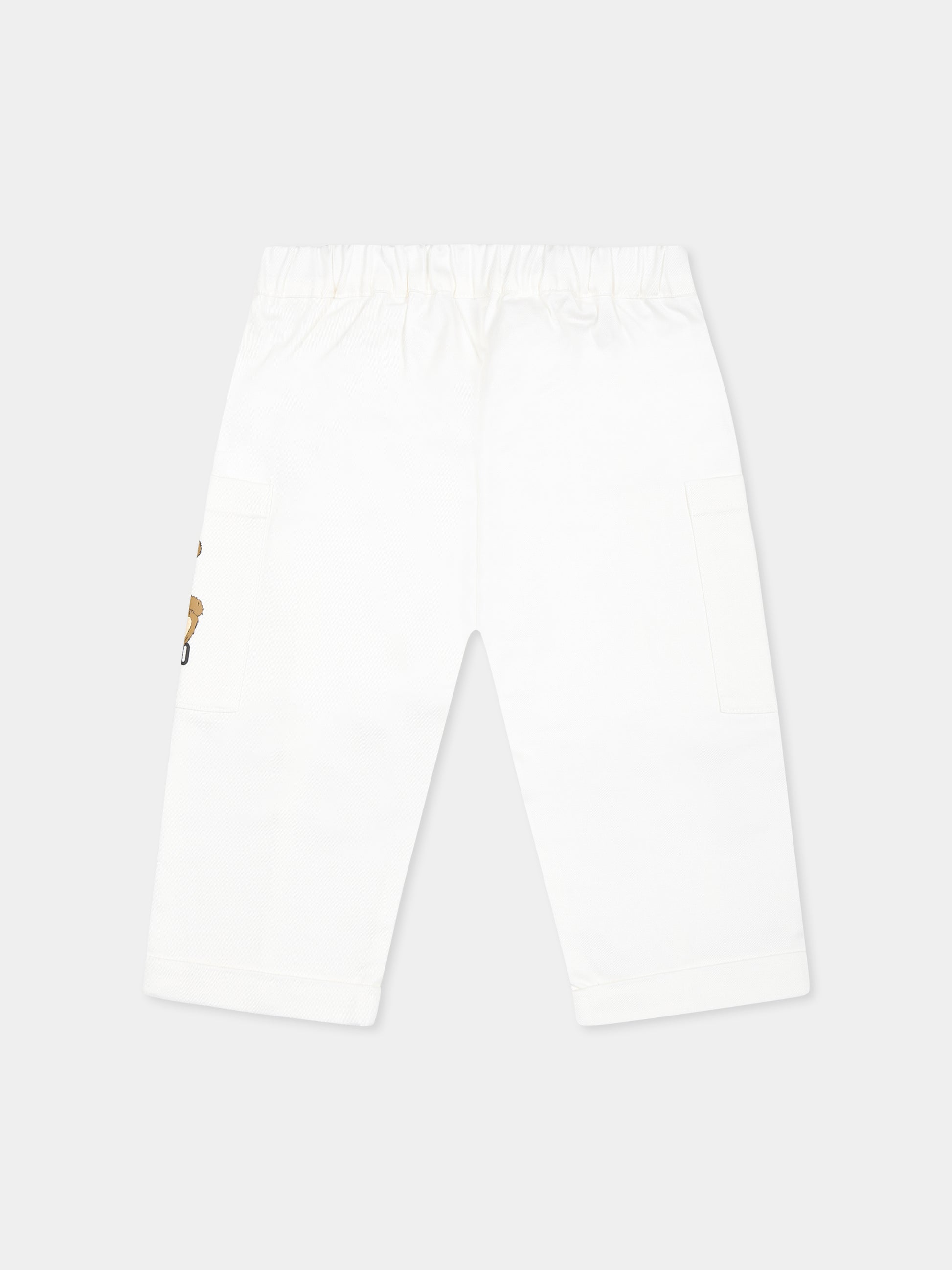 Pantaloni bianchi per neonato con Teddy Bear,Moschino Kids,MUP05C LPA01 10101