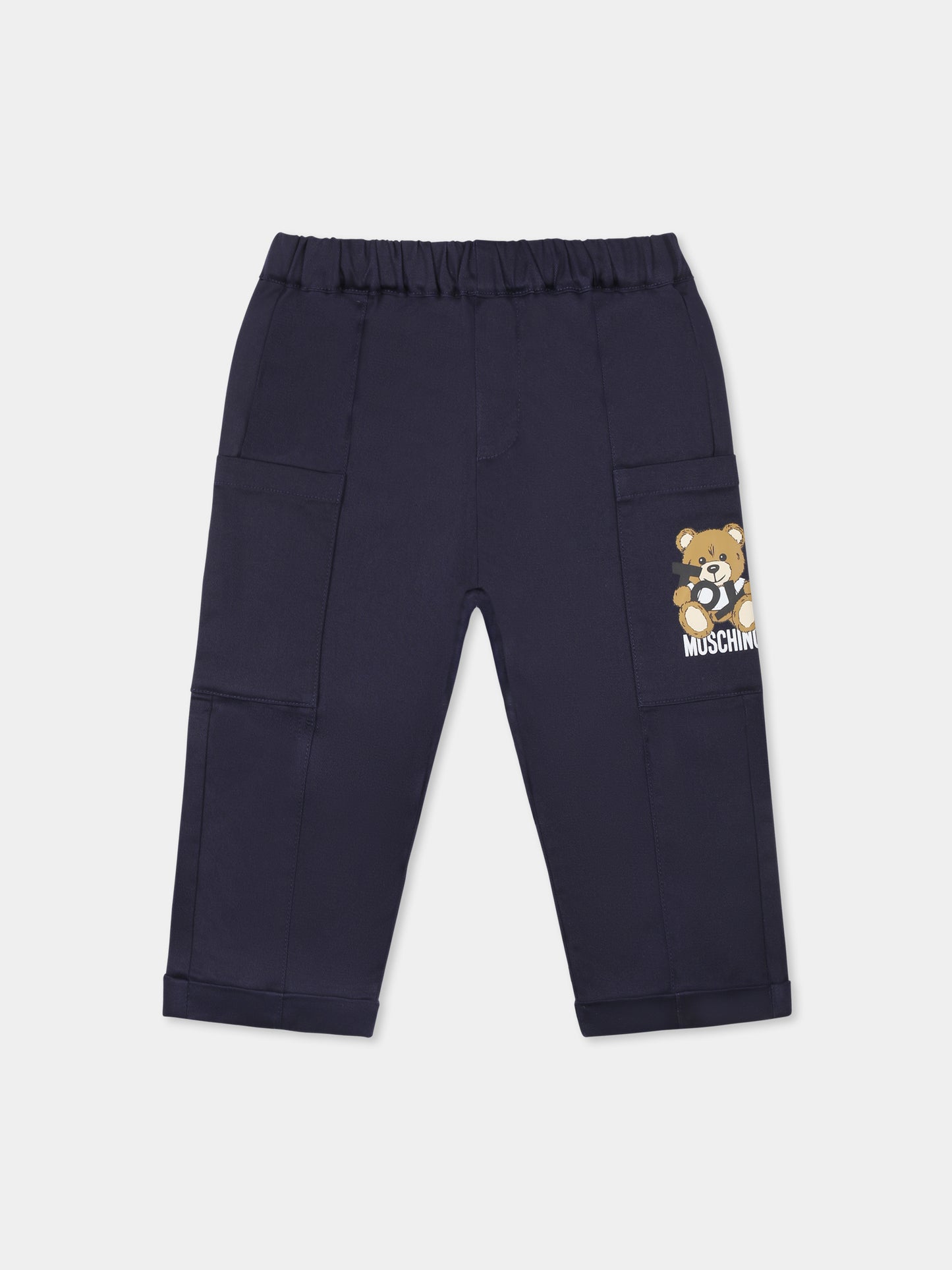Pantaloni blu per neonato con Teddy Bear,Moschino Kids,MUP05C LPA01 40016