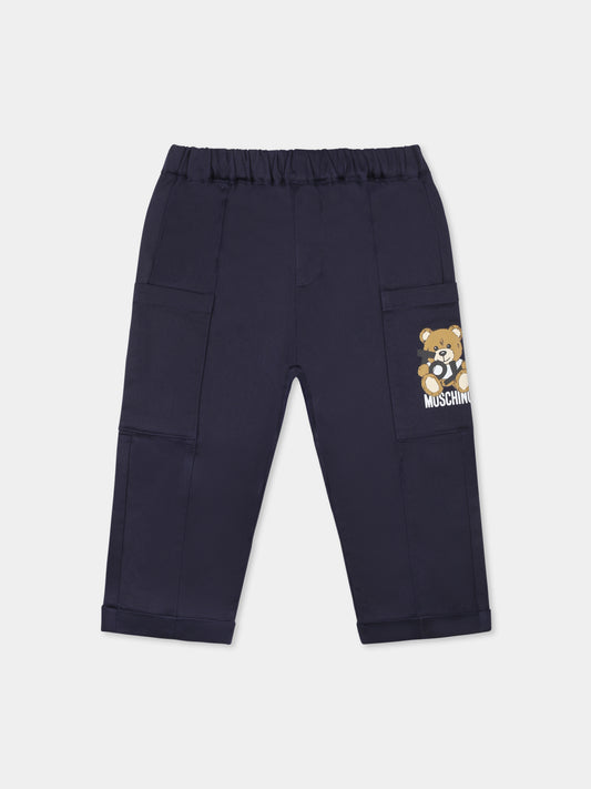 Pantaloni blu per neonato con Teddy Bear,Moschino Kids,MUP05C LPA01 40016