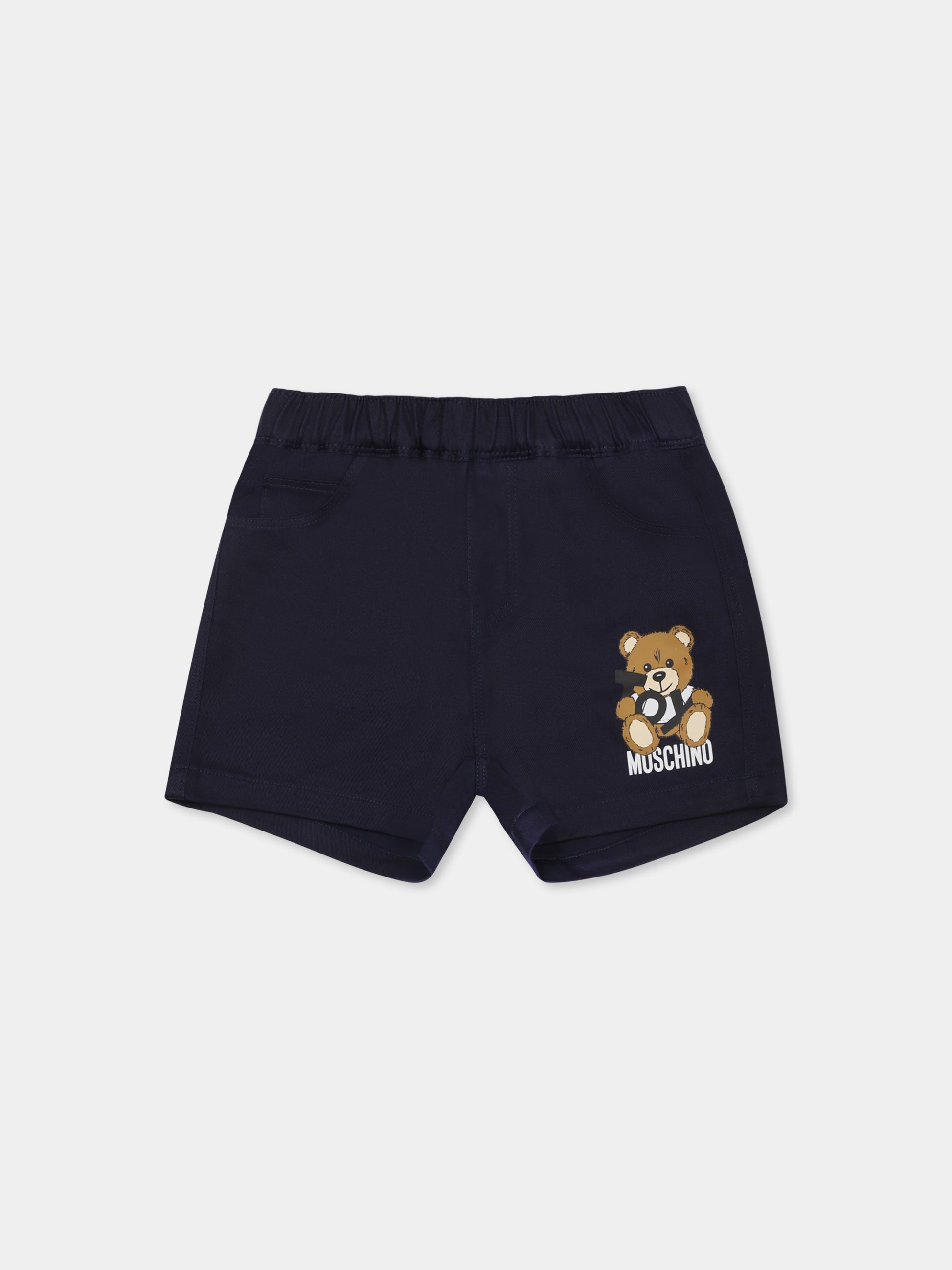 Shorts blu per neonato con Teddy Bear,Moschino Kids,MUQ018 LPA01 40016