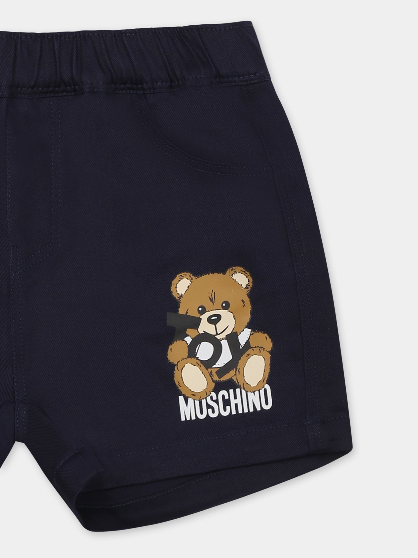 Shorts blu per neonato con Teddy Bear,Moschino Kids,MUQ018 LPA01 40016