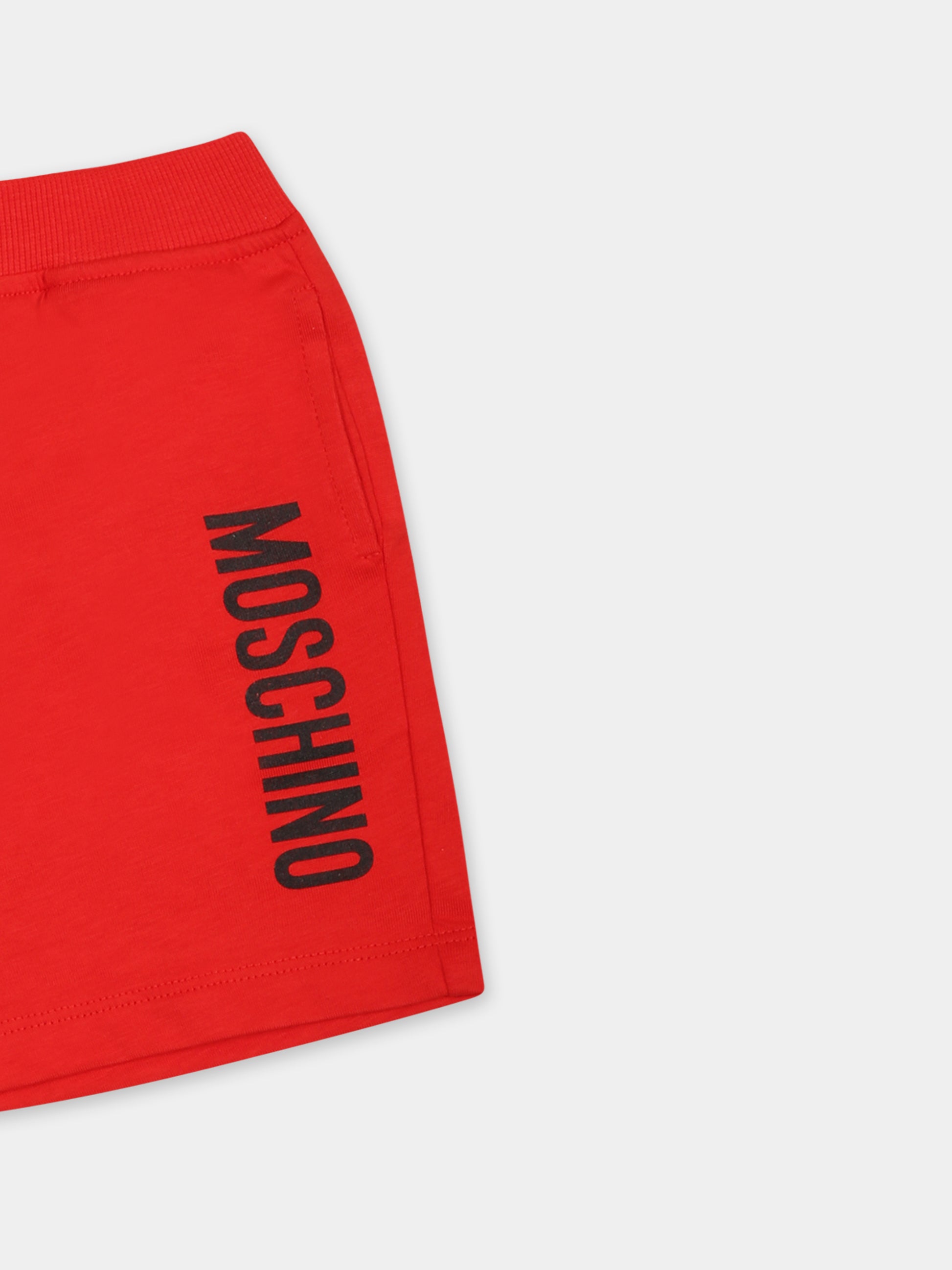 Shorts rossi per neonato con logo,Moschino Kids,MUQ01L LAA23 50109
