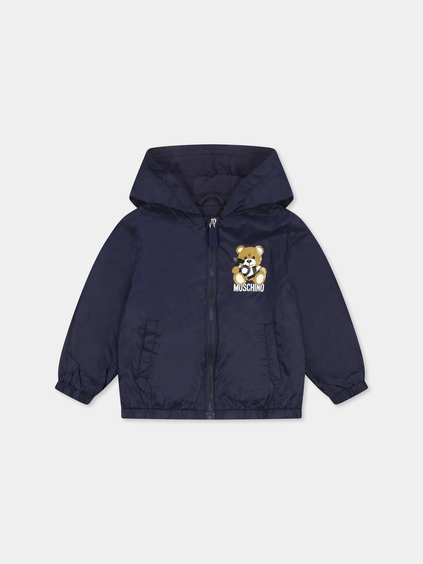 Veste coupe à vent bleue pour bébé garçon avec Teddy Bear