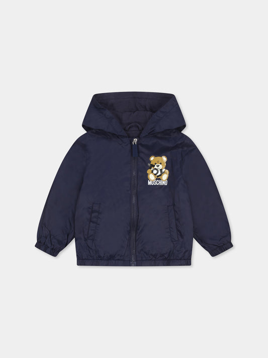 Veste coupe à vent bleue pour bébé garçon avec Teddy Bear