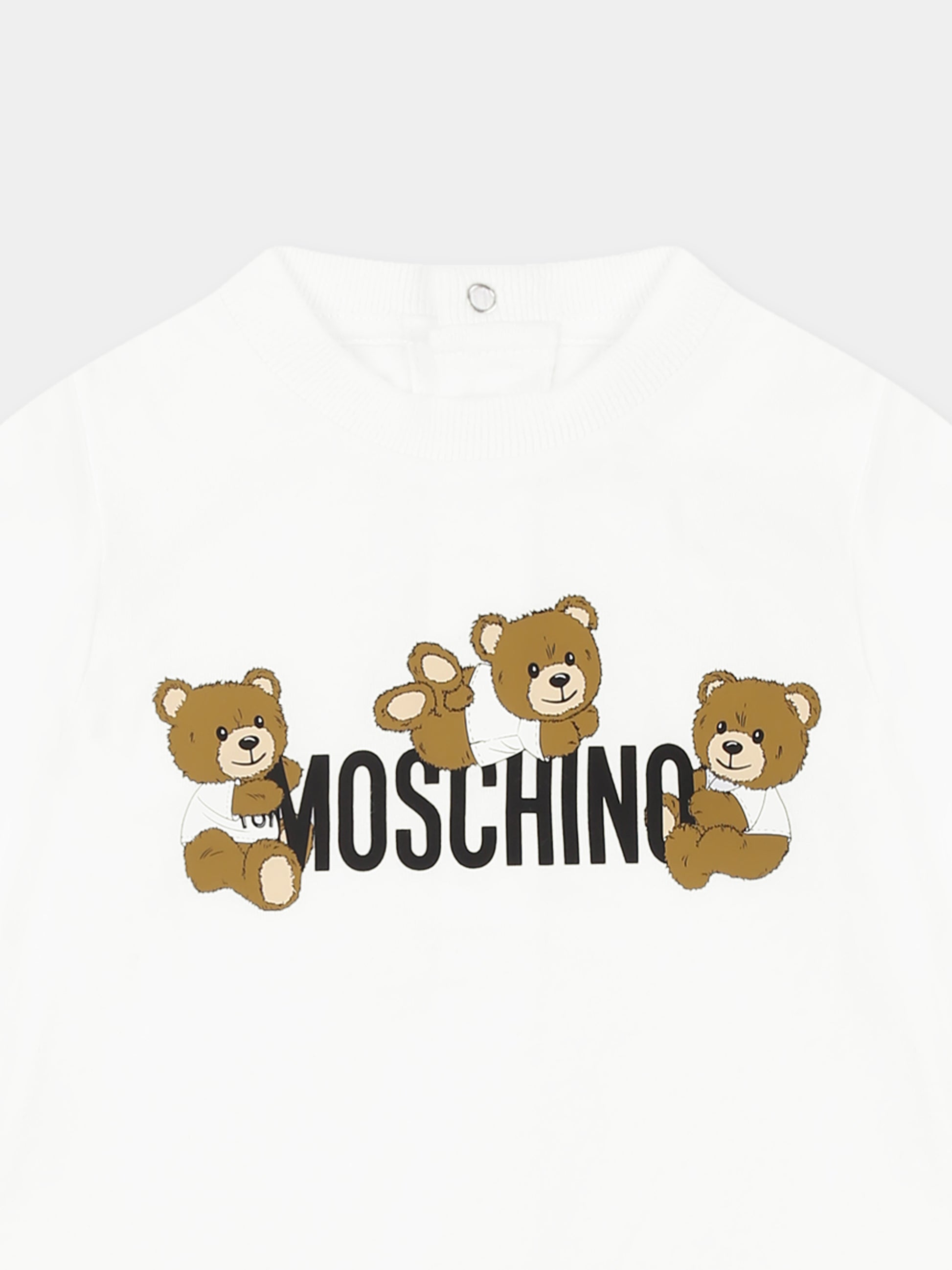 Tutina bianca per neonati con tre Teddy Bears,Moschino Kids,MUT047 LAA03 10101