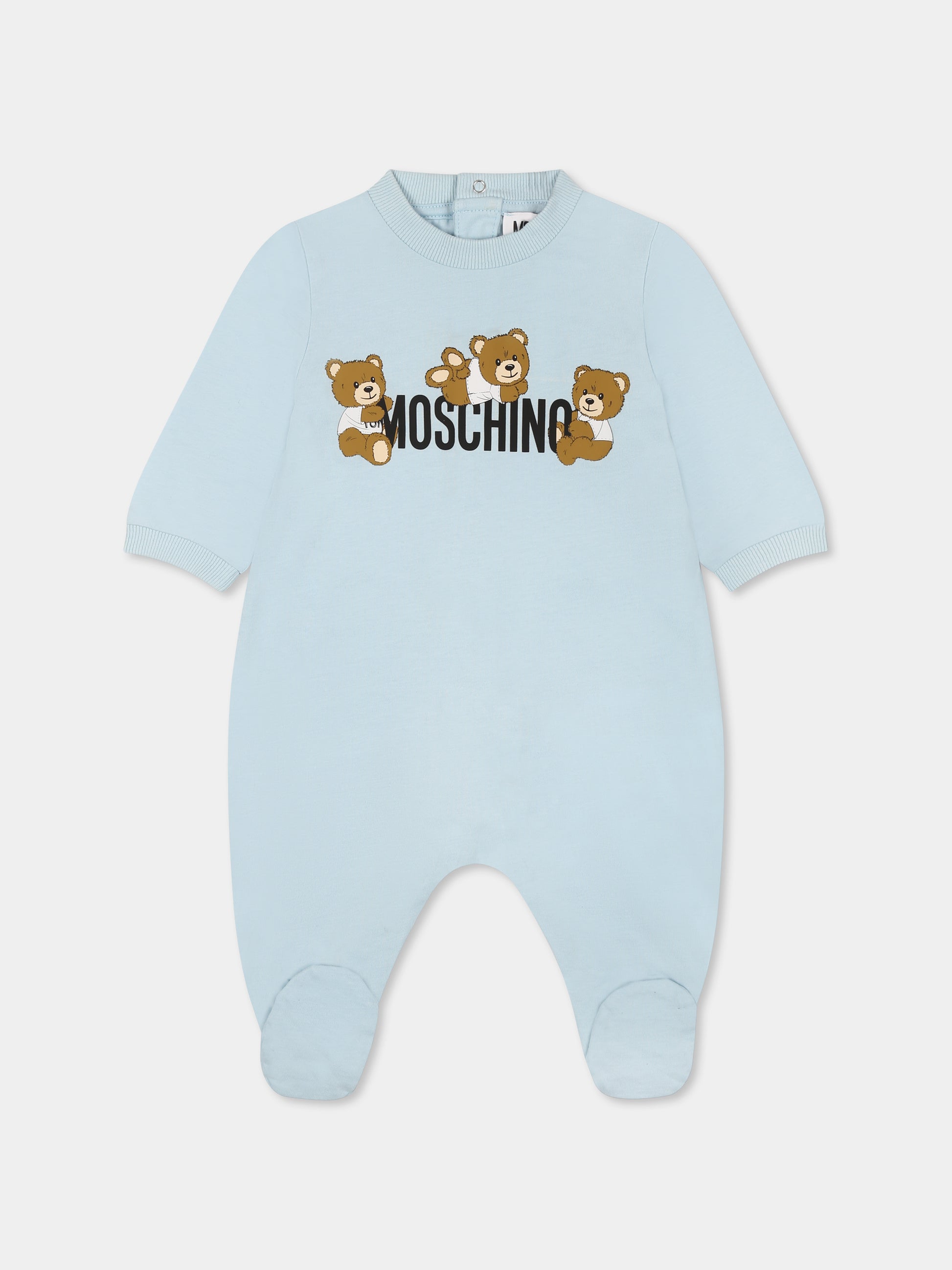 Tutina celeste per neonato con tre Teddy Bears,Moschino Kids,MUT047 LAA03 40304