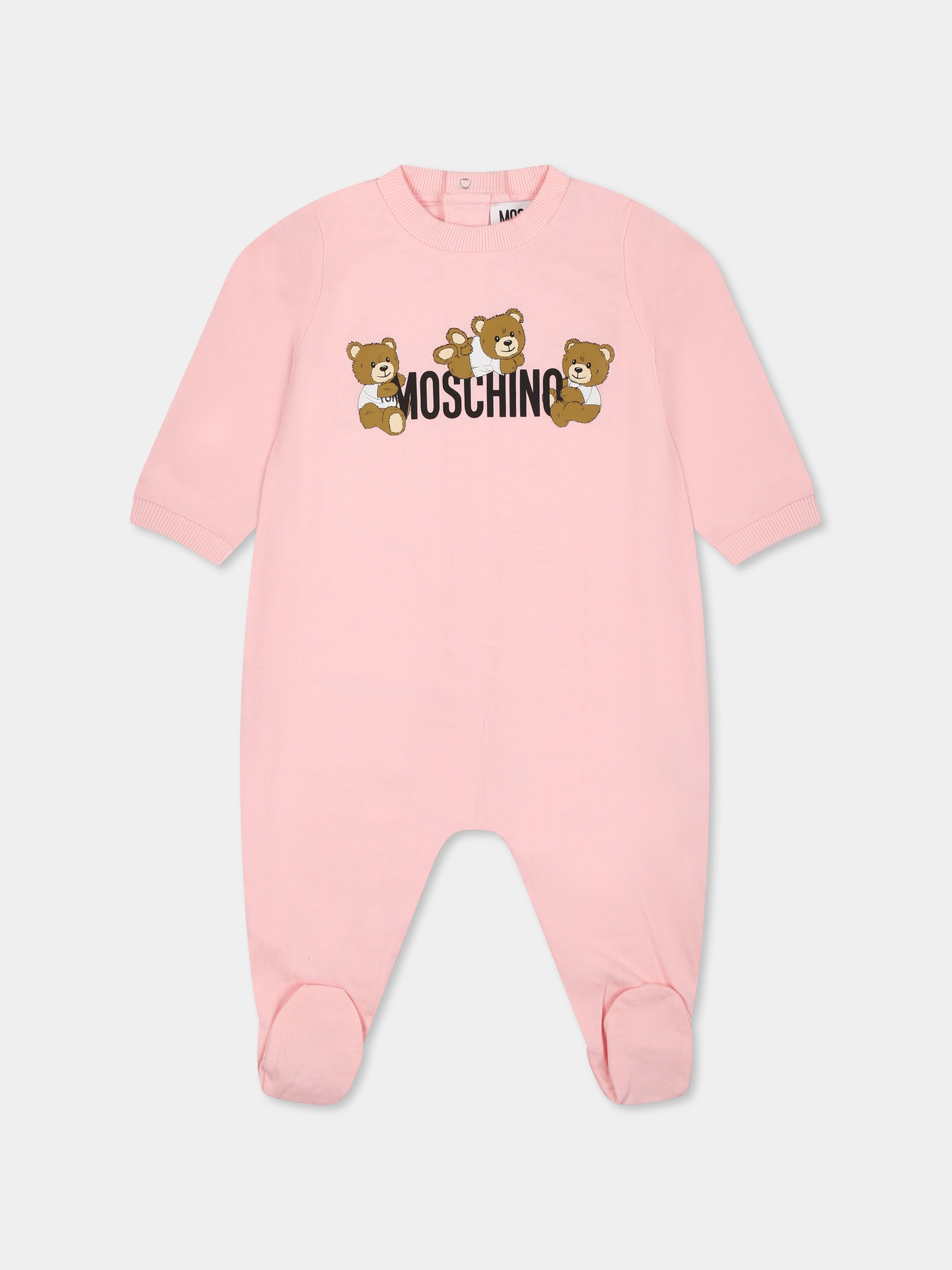 Tutina rosa per neonata con tre Teddy Bears,Moschino Kids,MUT047 LAA03 50209