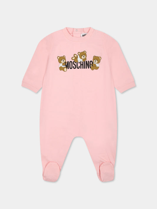 Tutina rosa per neonata con tre Teddy Bears,Moschino Kids,MUT047 LAA03 50209