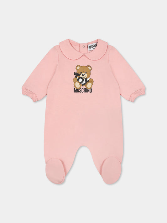 Combinaison rose pour bébé fille avec Teddy Bear