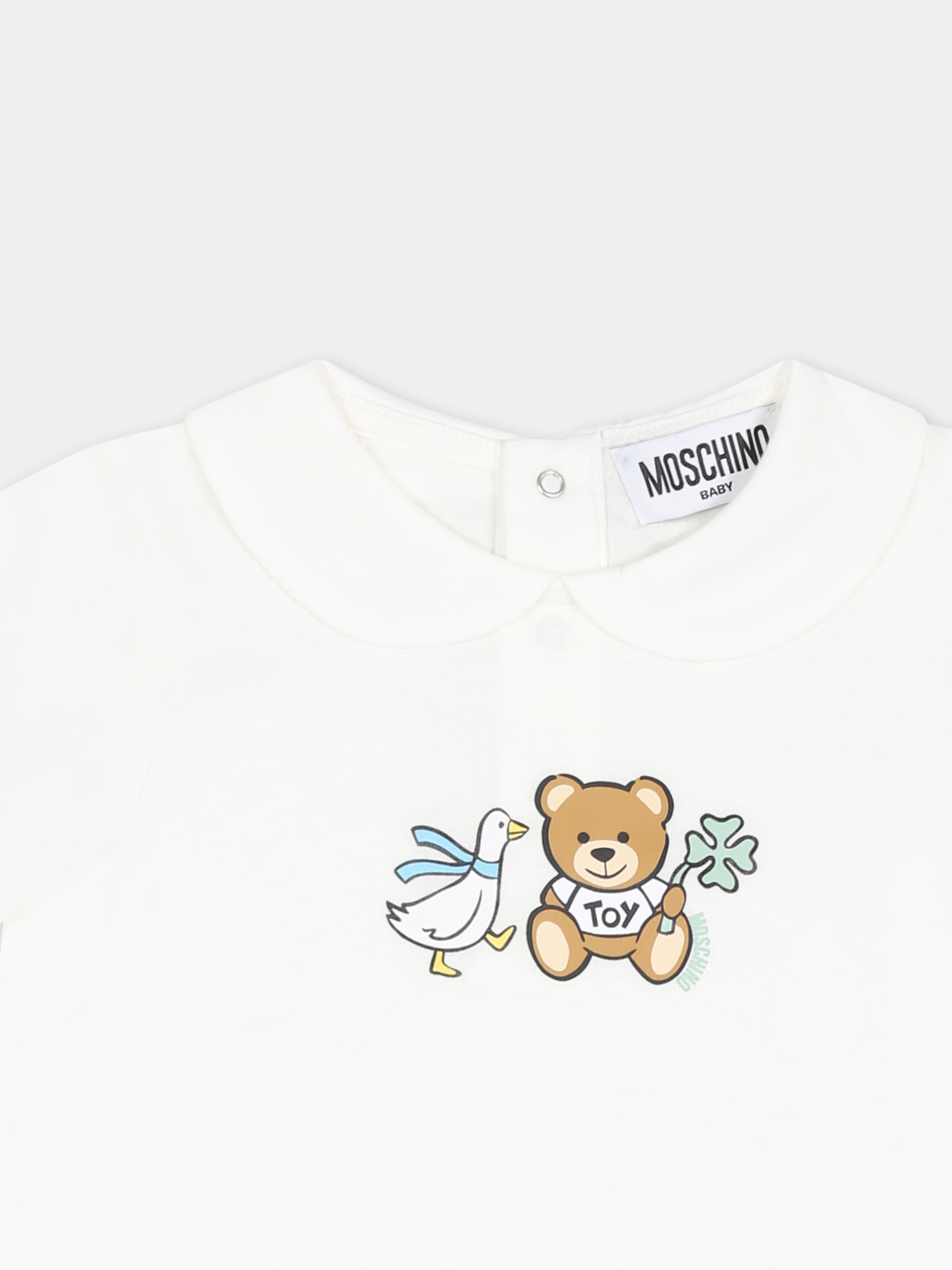 Pagliaccetto avorio per neonati con Teddy Bear e oca,Moschino Kids,MUT04B LAA03 10063