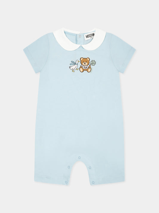 Barboteuse bleu clair pour bébé garçon avec Teddy Bear