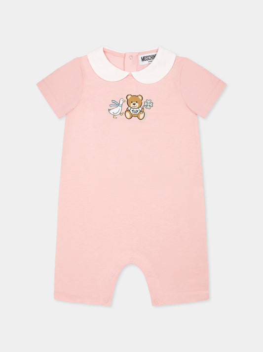 Barboteuse rose pour bébé fille avec Teddy Bear