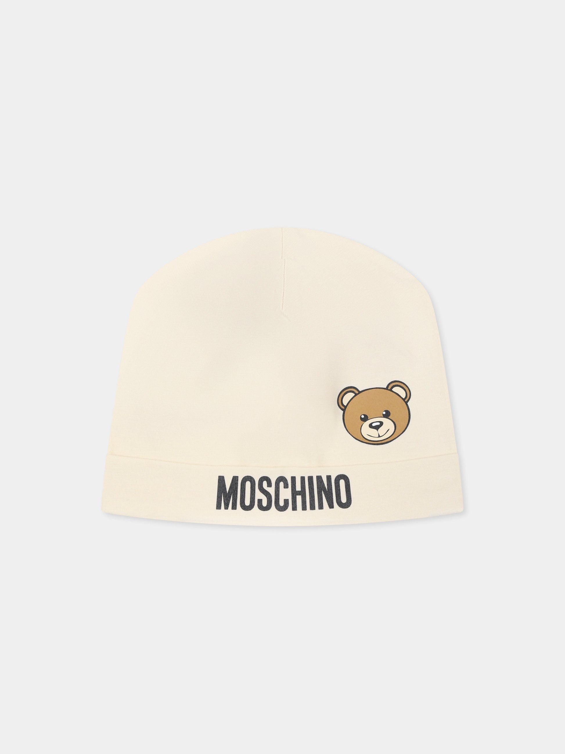 Berretto beige per neonati con Teddy Bear e logo,Moschino Kids,MUX05A LBA00 20404