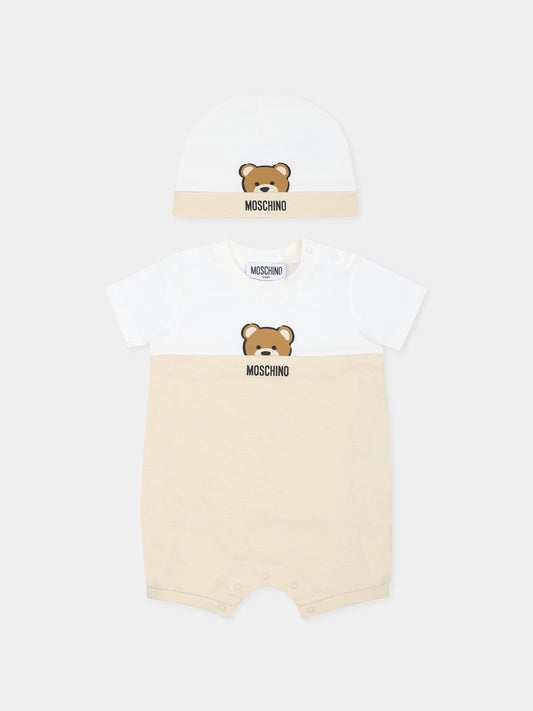 Set pagliaccetto beige per neonati con Teddy Bear,Moschino Kids,MUY07E LAA27 20404