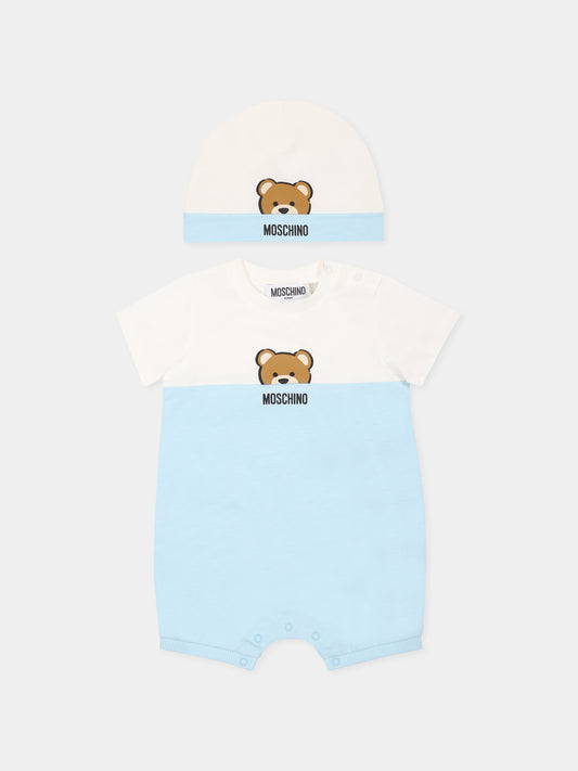 Set pagliaccetto celeste per neonato con Teddy Bear,Moschino Kids,MUY07E LAA27 40304