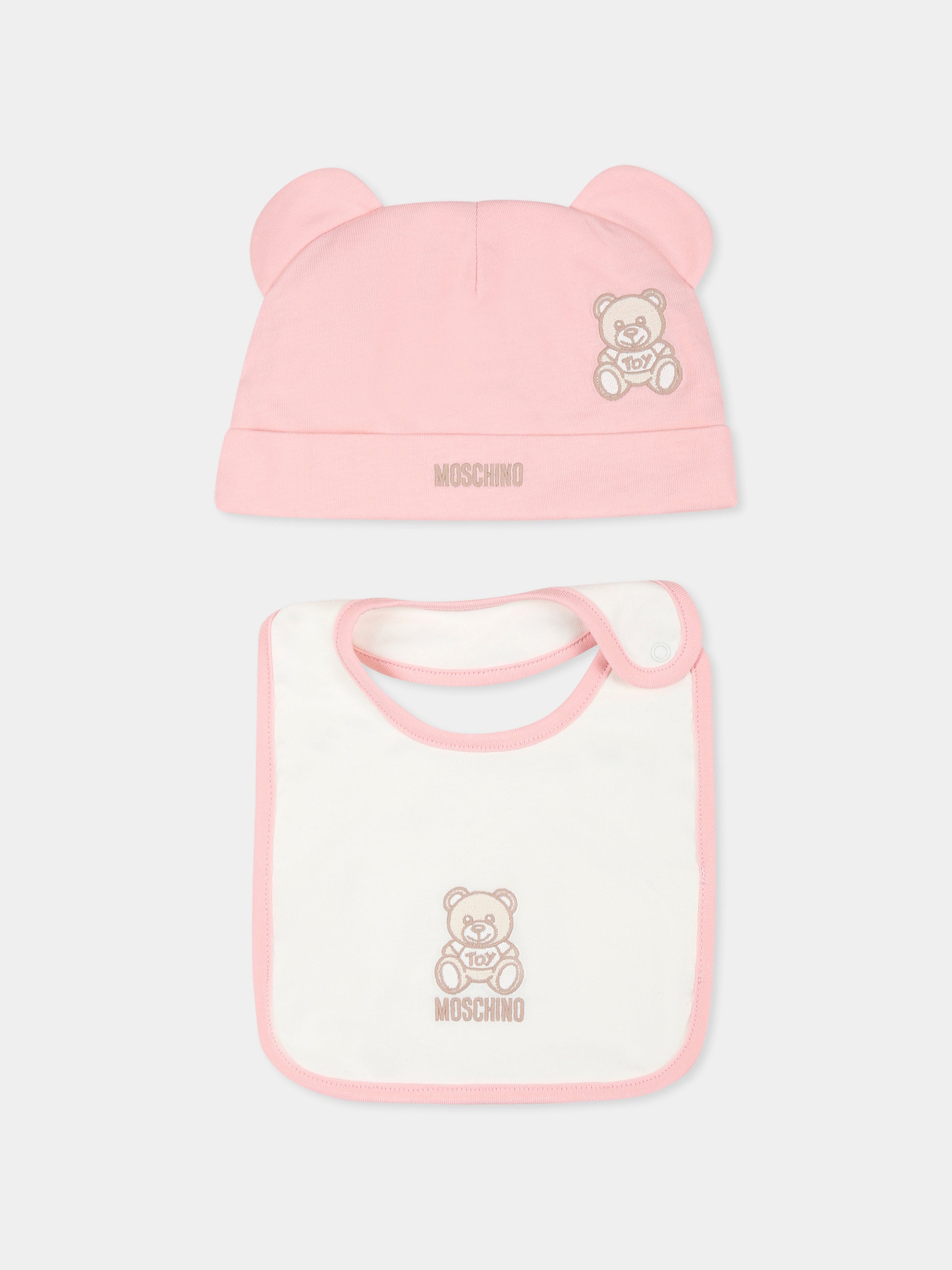 Set rosa per neonata con Teddy Bear beige,Moschino Kids,MUY07M LAA23 50209