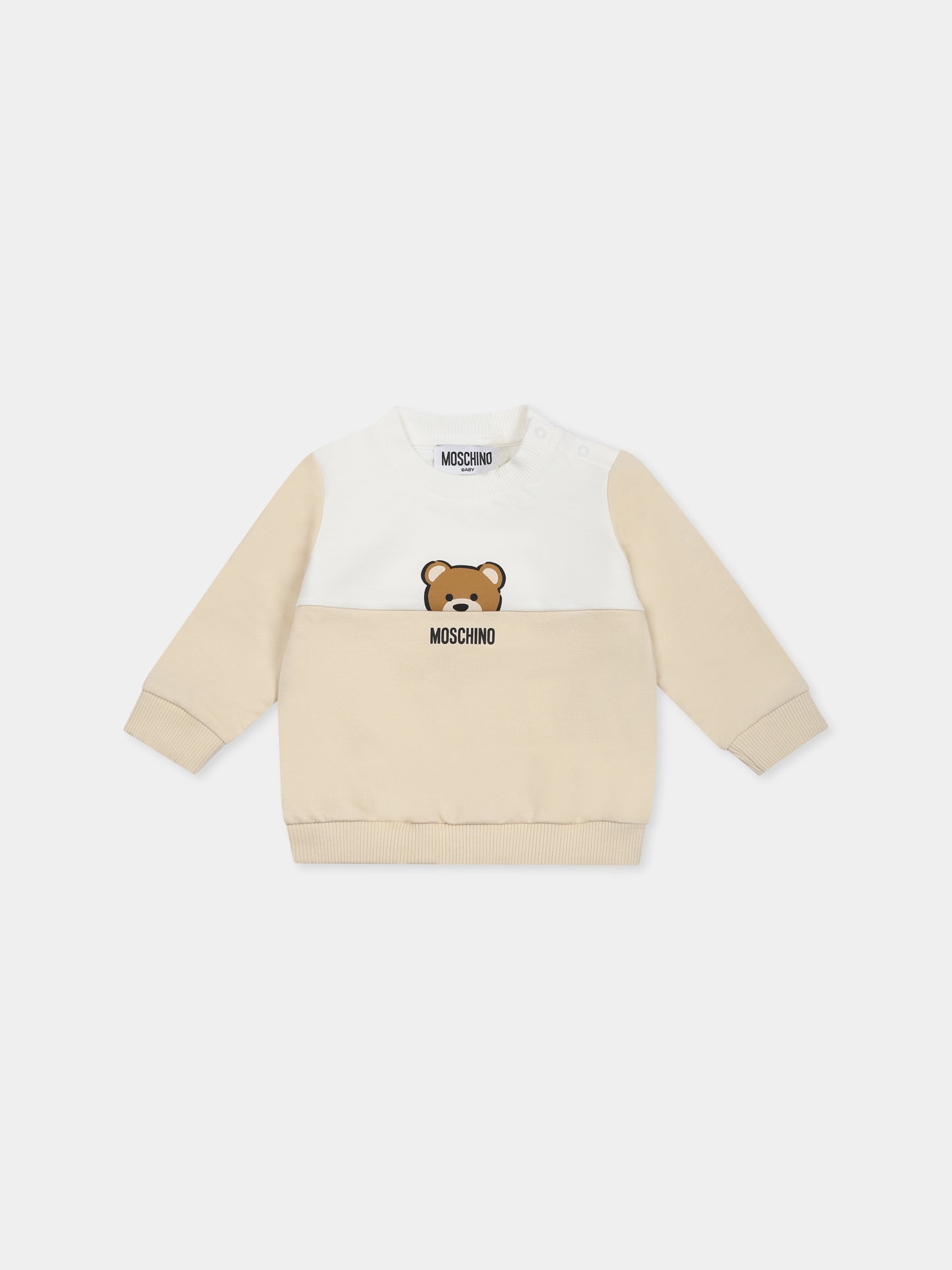 Felpa beige per neonati con Teddy Bear,Moschino Kids,MUY083 LCA51 20404