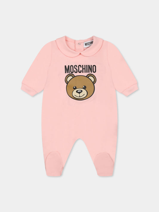 Tutina rosa per neonata con Teddy Bear e logo,Moschino Kids,MUY086 LCA19 50209