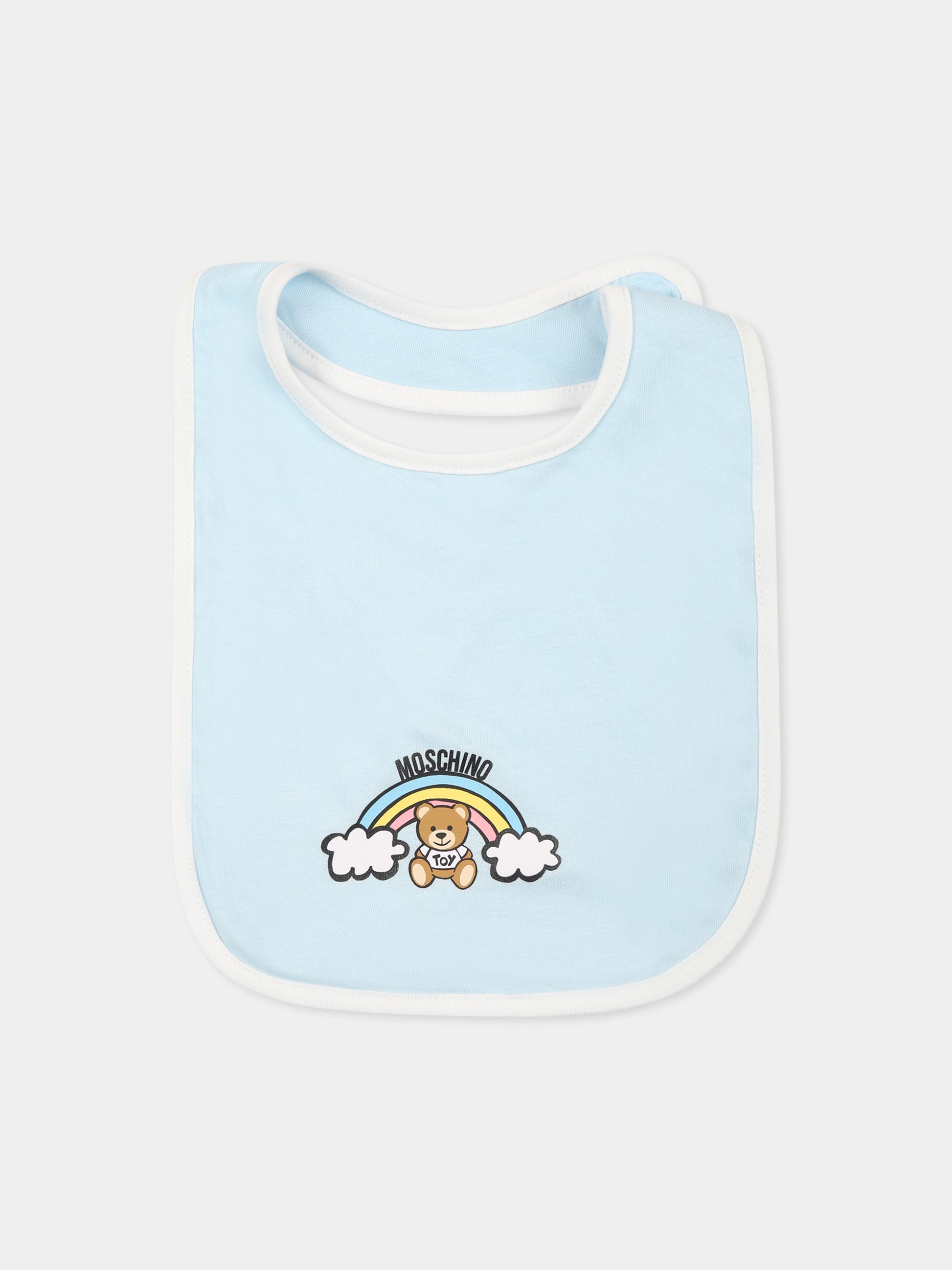 Set bavaglini celeste per neonato con Teddy Bear,Moschino Kids,MUY087 LAA03 40304