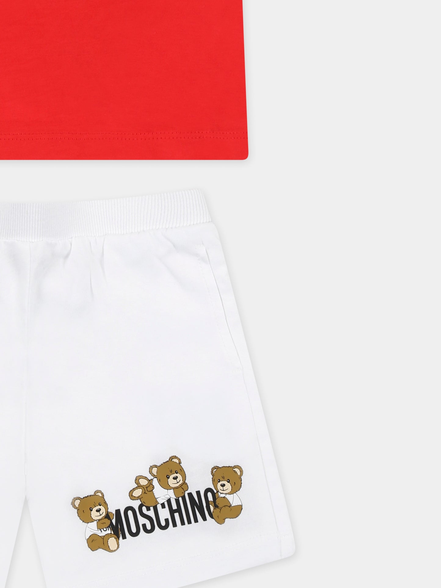 Completo multicolor per neonato con tre Teddy Bears e logo,Moschino Kids,MZG00M LAA03 85268