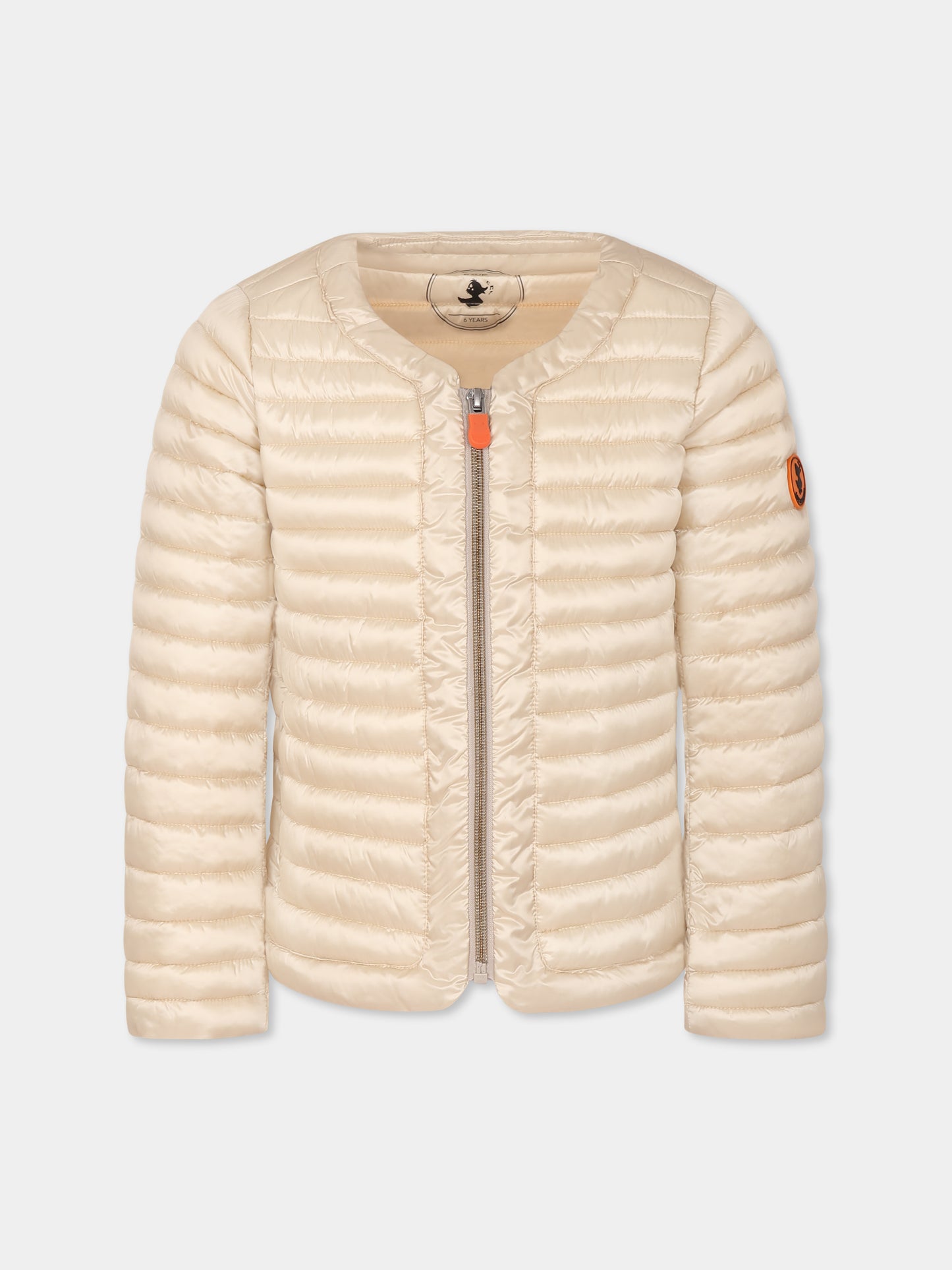 Piumino Vela beige per bambina con logo,Save The Duck Kids,J30614G IRIS20 40034