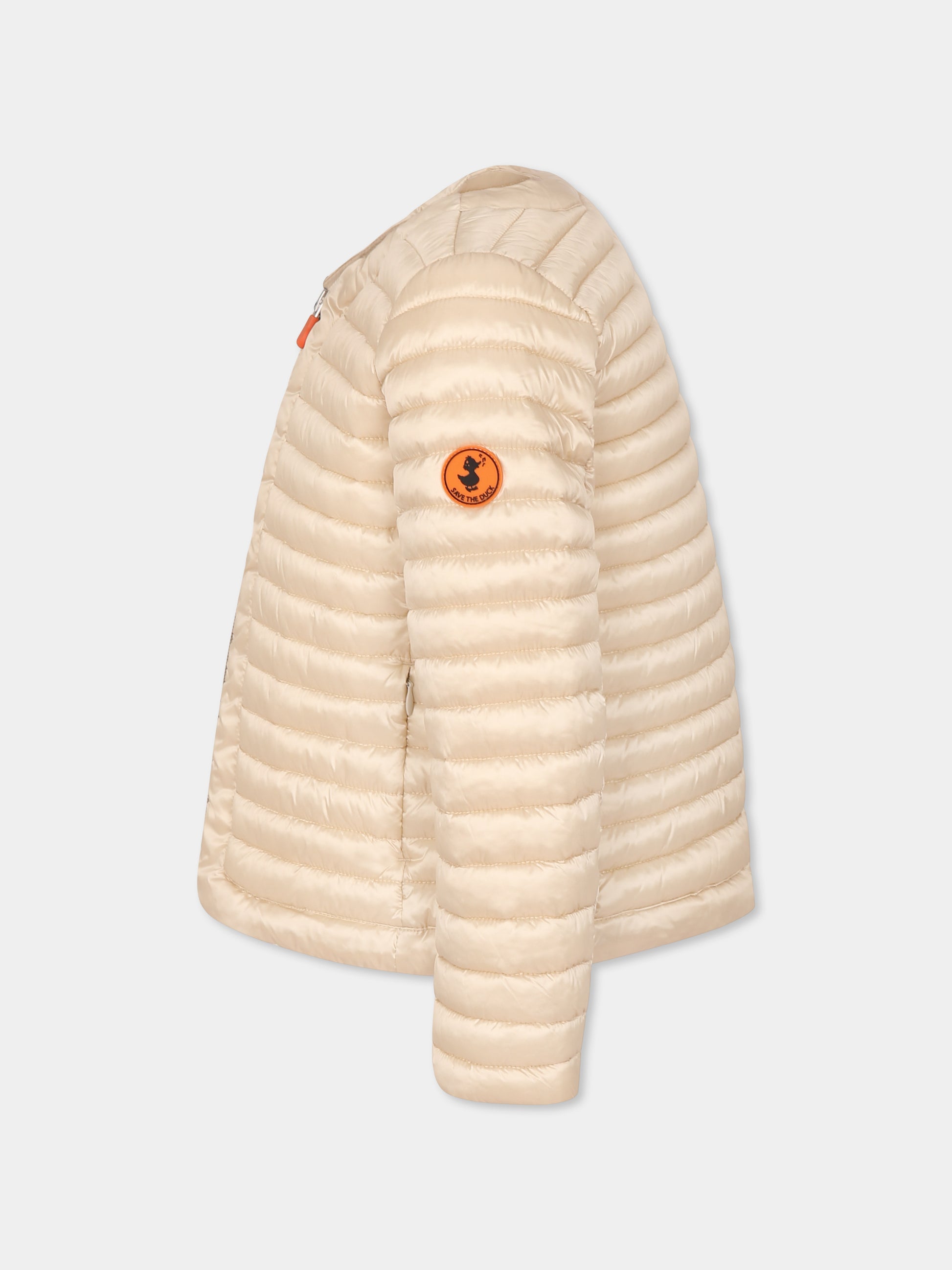 Piumino Vela beige per bambina con logo,Save The Duck Kids,J30614G IRIS20 40034