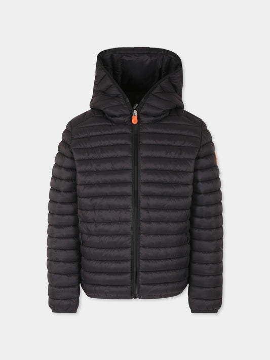 Piumino Huey nero per bambino con logo,Save The Duck Kids,J30650B GIGA20 10000