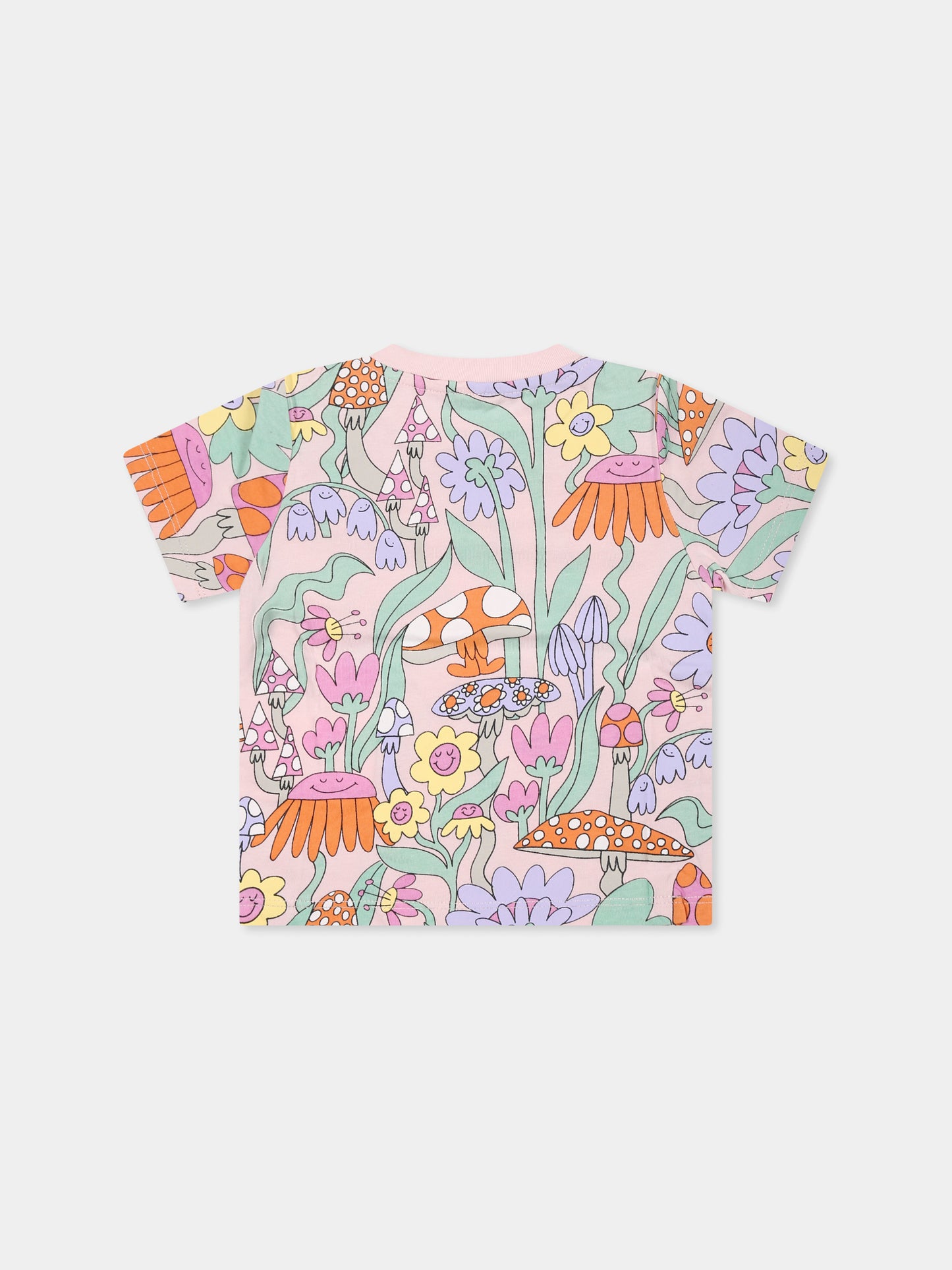 T-shirt rosa per neonata con fiori e funghi,Stella Mccartney Kids,TW8031 Z2723 50HMC