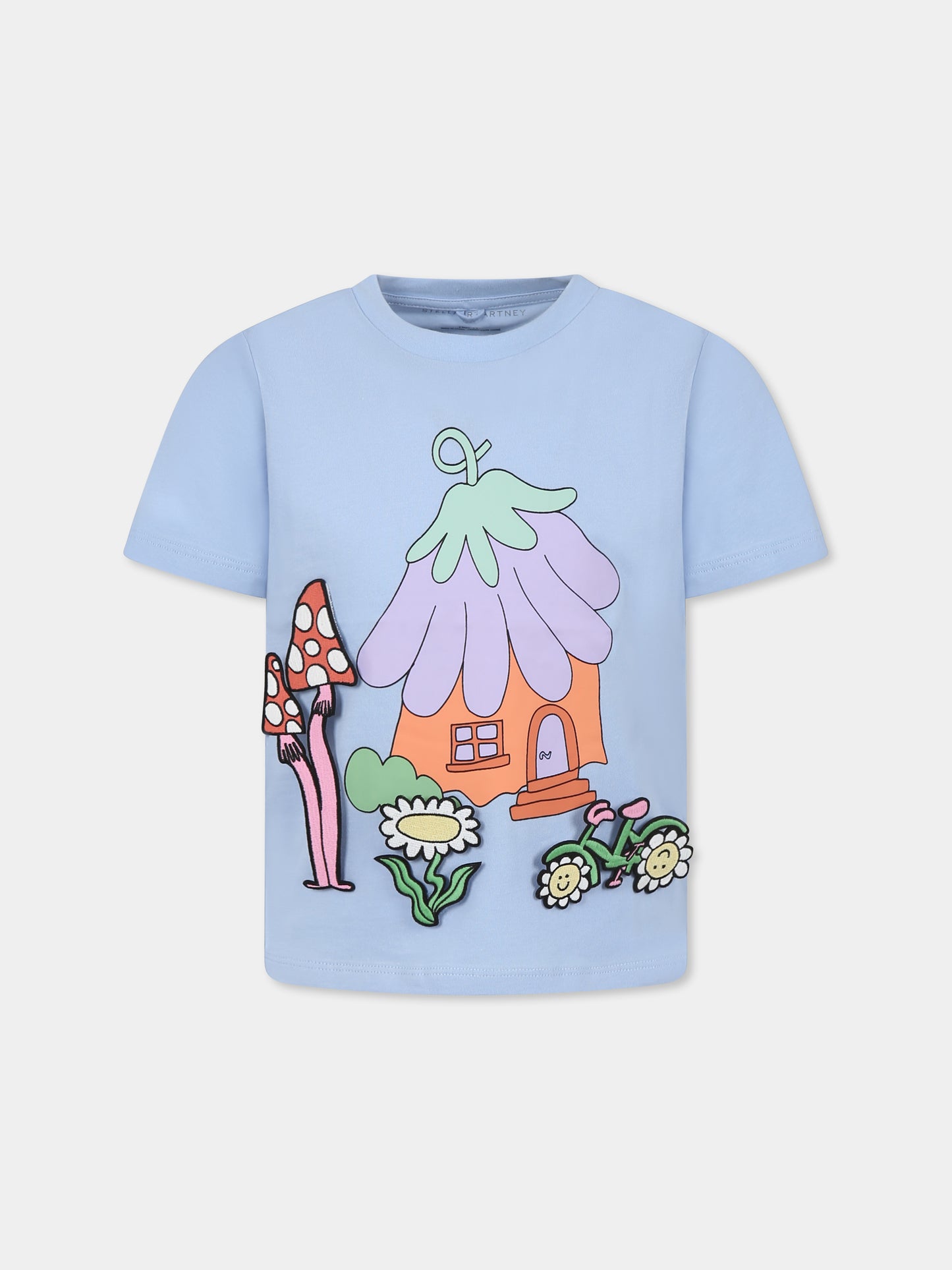 T-shirt bleu ciel pour fille avec imprimé maison