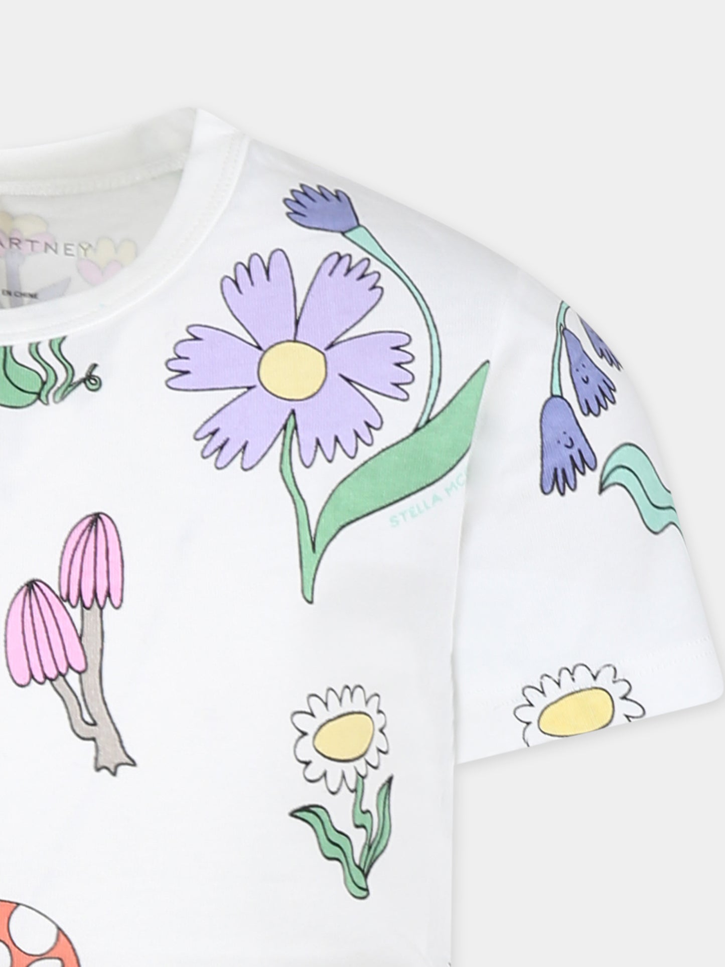 T-shirt bianca per bambina con fiori,Stella Mccartney Kids,TW8A71 Z2582 101MC