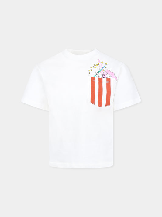 T-shirt bianca per bambino con coniglio,Stella Mccartney Kids,TW8P41 Z0434 101