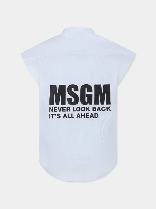 Camicia celeste per bambino con logo e slogan,Msgm Kids,S5MSJBSI031 050