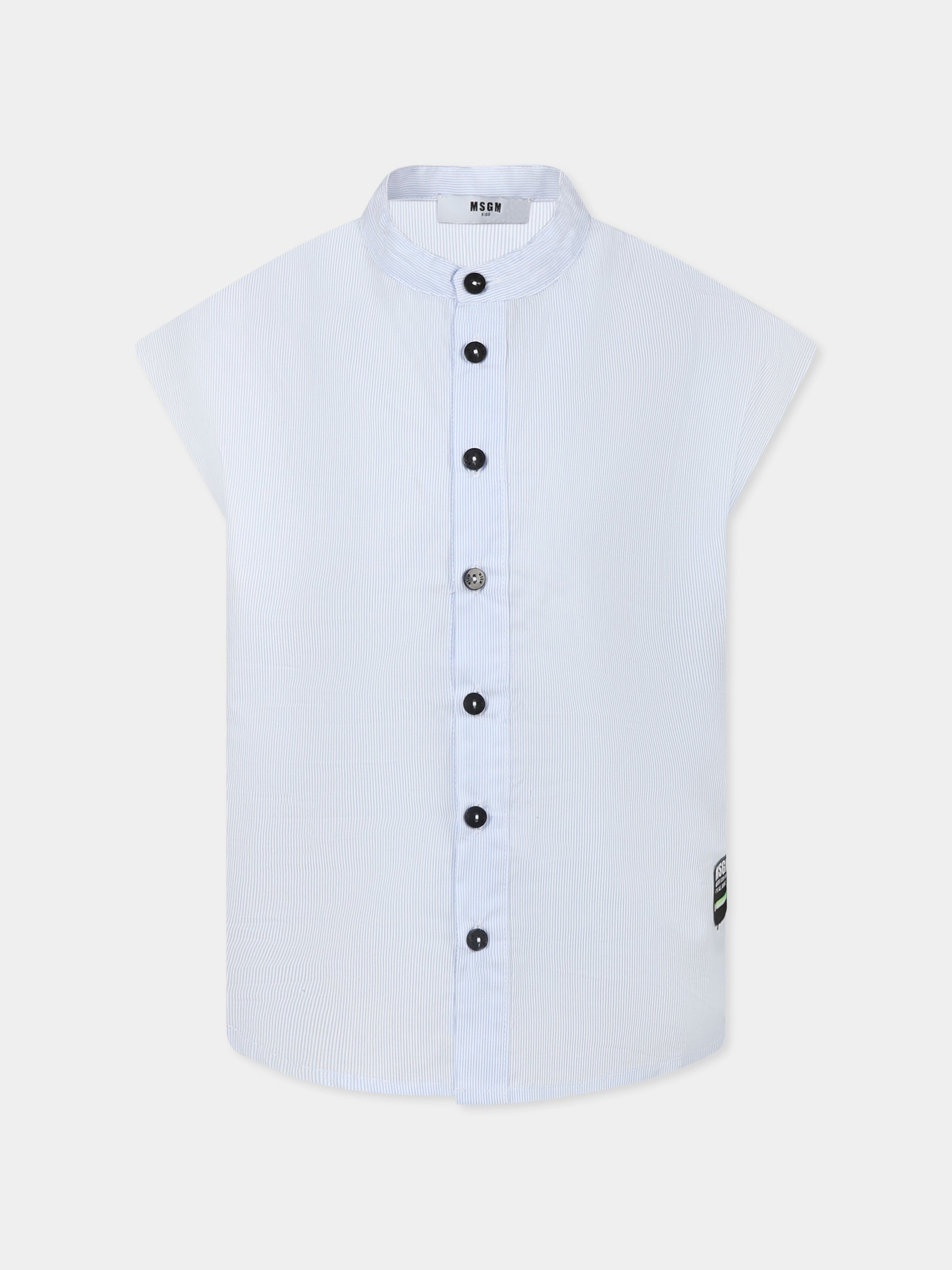 Camicia celeste per bambino con logo e slogan,Msgm Kids,S5MSJBSI031 050