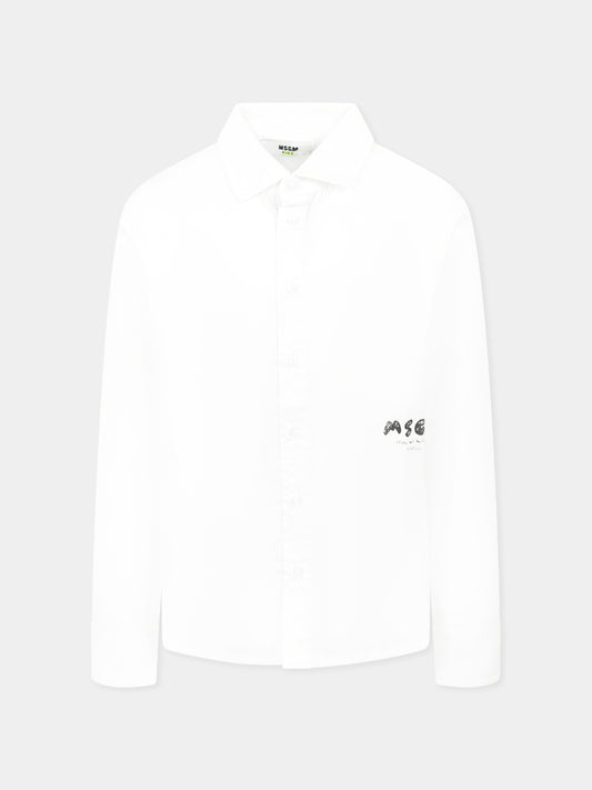 Camicia bianca per bambino con logo,Msgm Kids,S5MSJBSI307 001