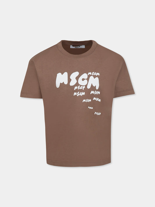 T-shirt marron pour garçon avec logo