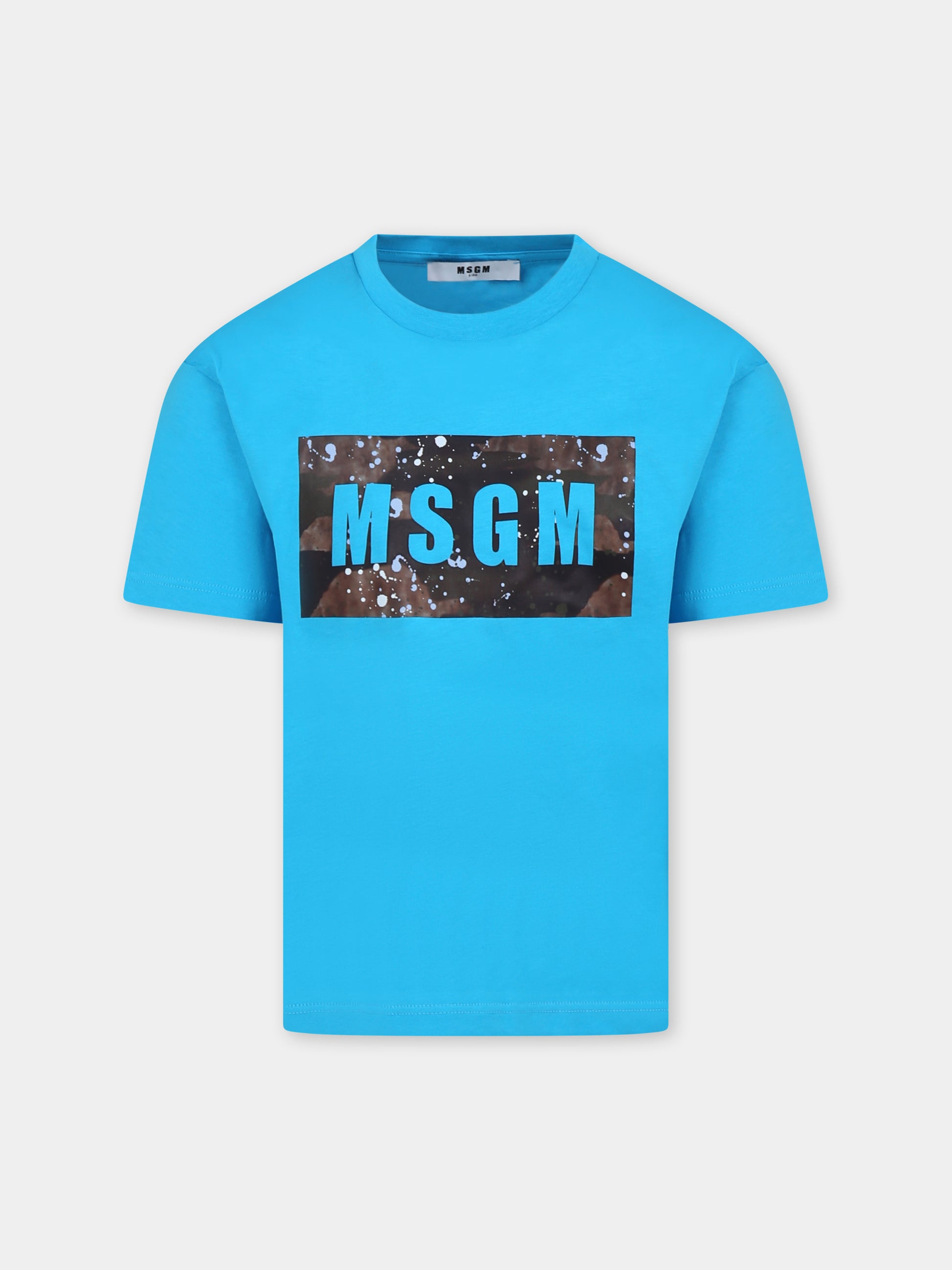 T-shirt azzurra per bambino con logo,Msgm Kids,S5MSJBTH036 MS011