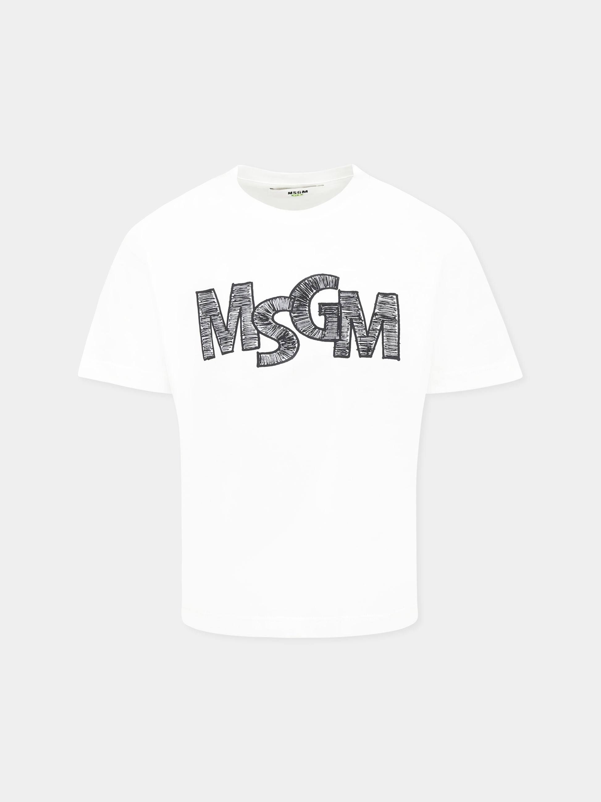 T-shirt bianca per bambino con logo,Msgm Kids,S5MSJBTH274 001